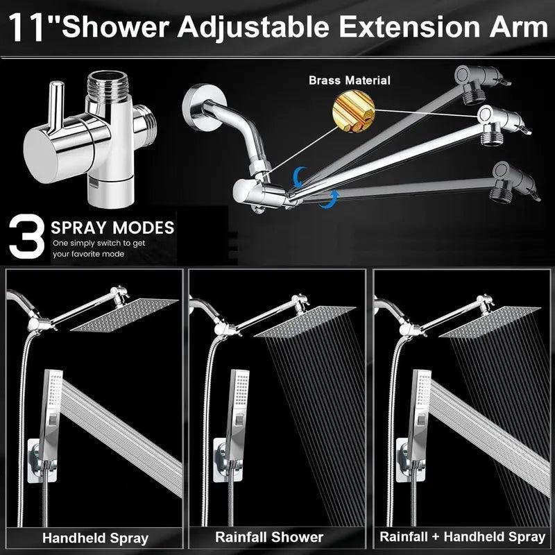 8/10 Inch High Pressure Rain Shower Head, 1 Set Adjustable Powerful Shower Spray with Long Hose & Tools, Room Accessories Shower Equipment, Bathroom Accessories, Summer for Gift, Original Family Home Set, Smart Bathroom Gadgets - Evallys.com # #