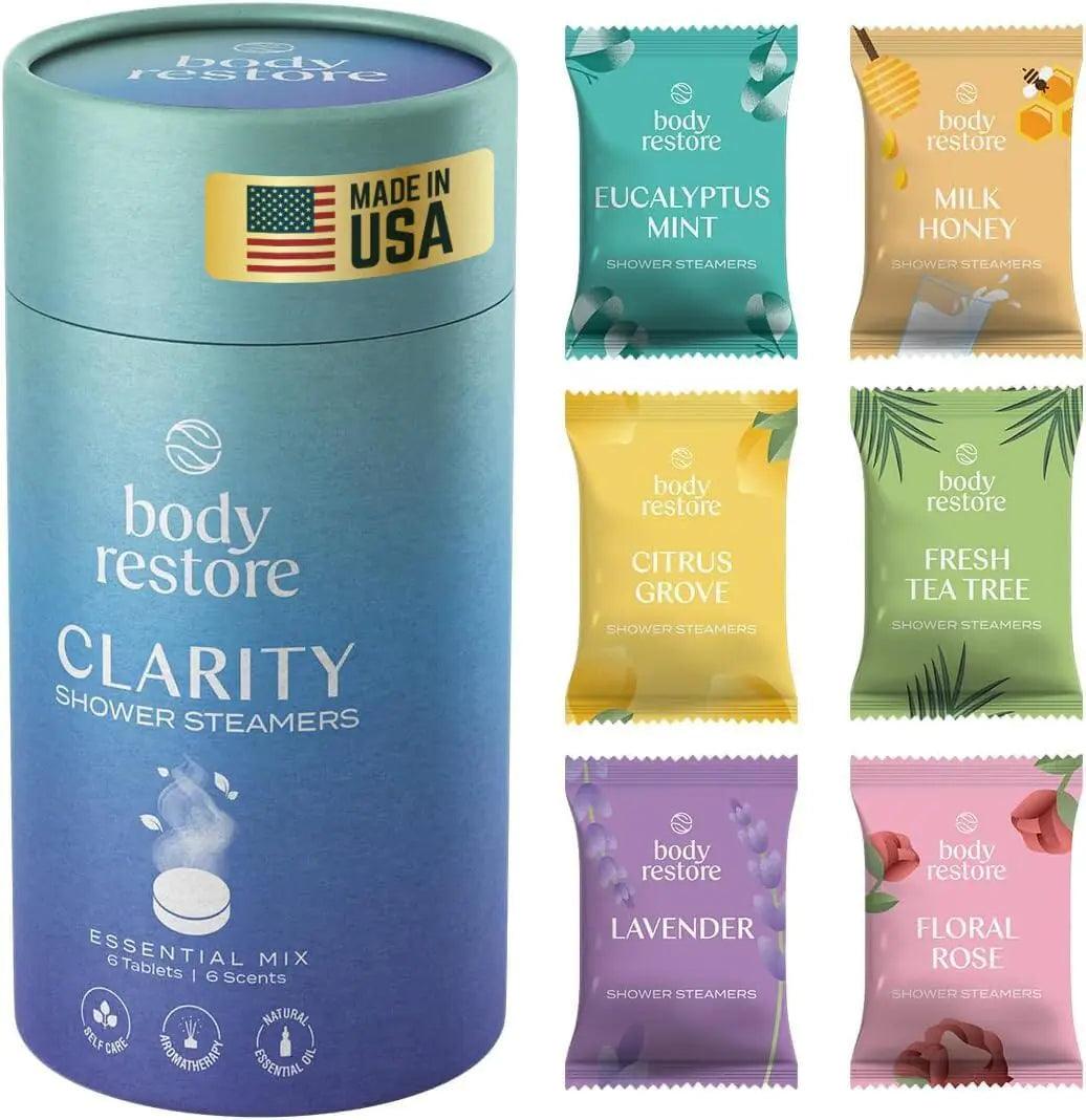 Body Restore Shower Steamers Aromatherapy 6 Pack, Relaxation Birthday Gifts for Women and Men, Stress Relief and Luxury Self Care - Variety 6 Count (Pack of 1) Clarity - Evallys.com # #