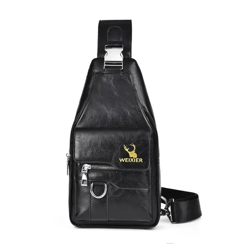Premium PU Leather Vintage-Style Chest Bag - Spacious Multi-Compartment Crossbody Bag With Waterproof Design, Large Capacity, And Stylish Casual Look For Men - Evallys.com