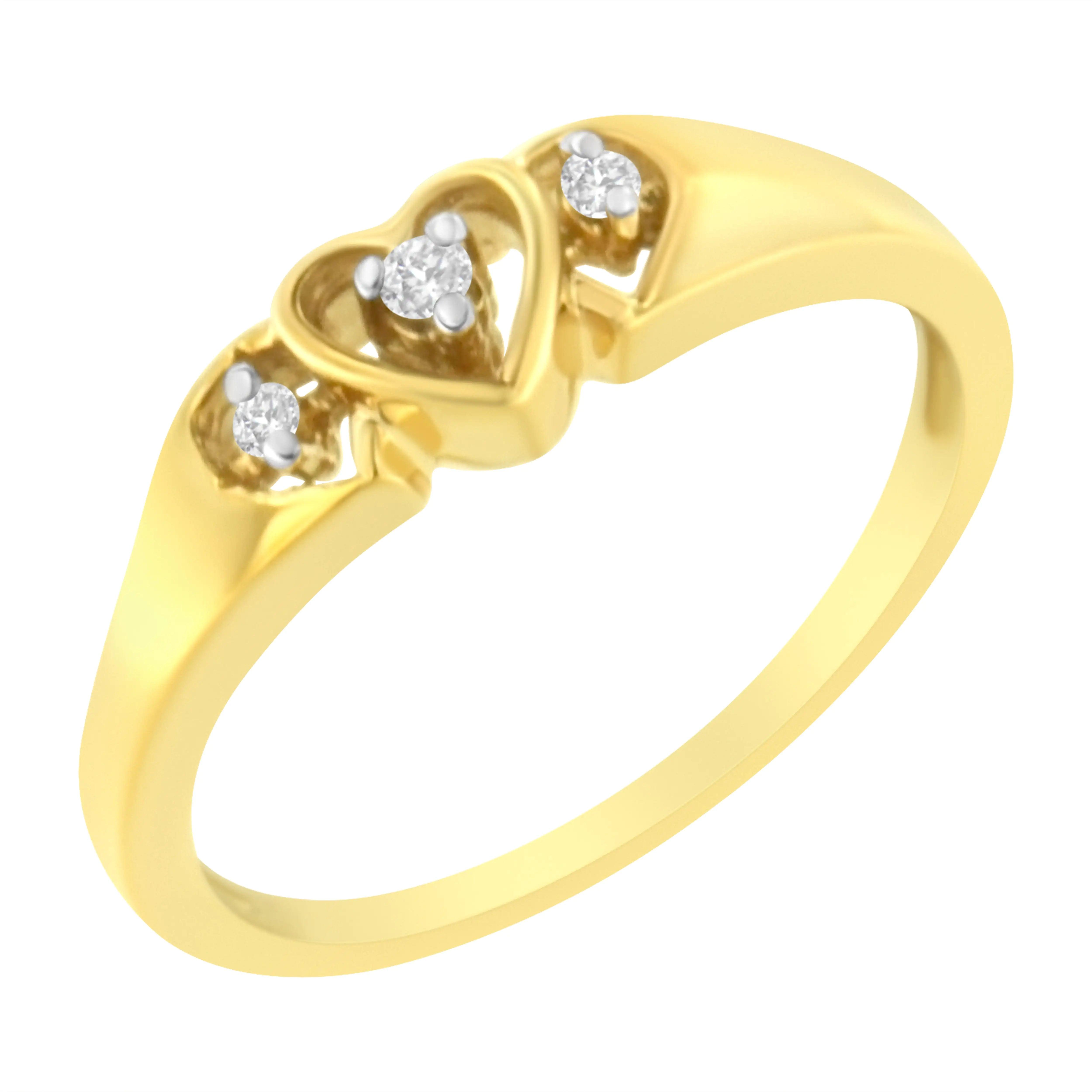 10KT Yellow Gold 1/20 cttw Diamond Triple Heart Diamond Ring (K-L, I1-I2) - Evallys.com # #