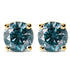 14K Gold Round Brilliant Cut Lab Grown Blue Diamond 4-Prong Classic Solitaire Stud Earrings with Pushbacks - Evallys.com # #