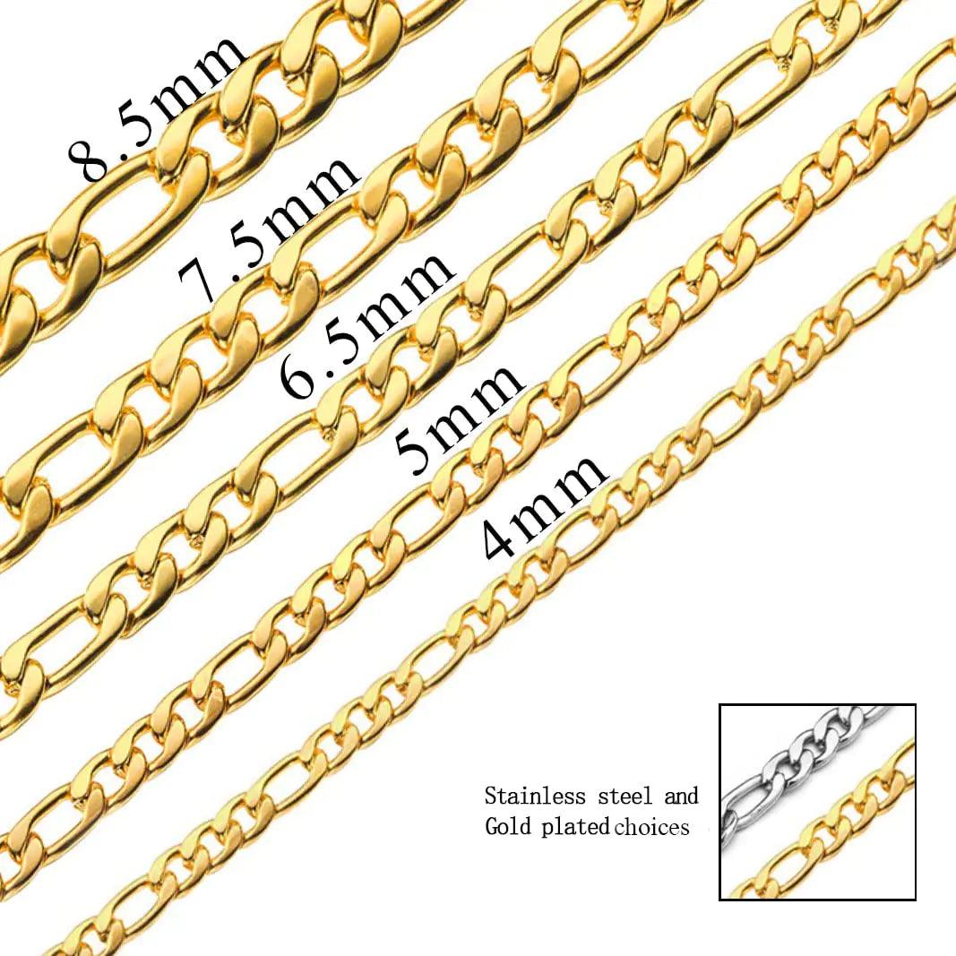 Figaro Chain Necklace Stainless Steel Real Gold Plated Chains for Men Women Jewelry Gift for Men Women 8.5mm width 24 Inches Real Gold-Plated - Evallys.com # #