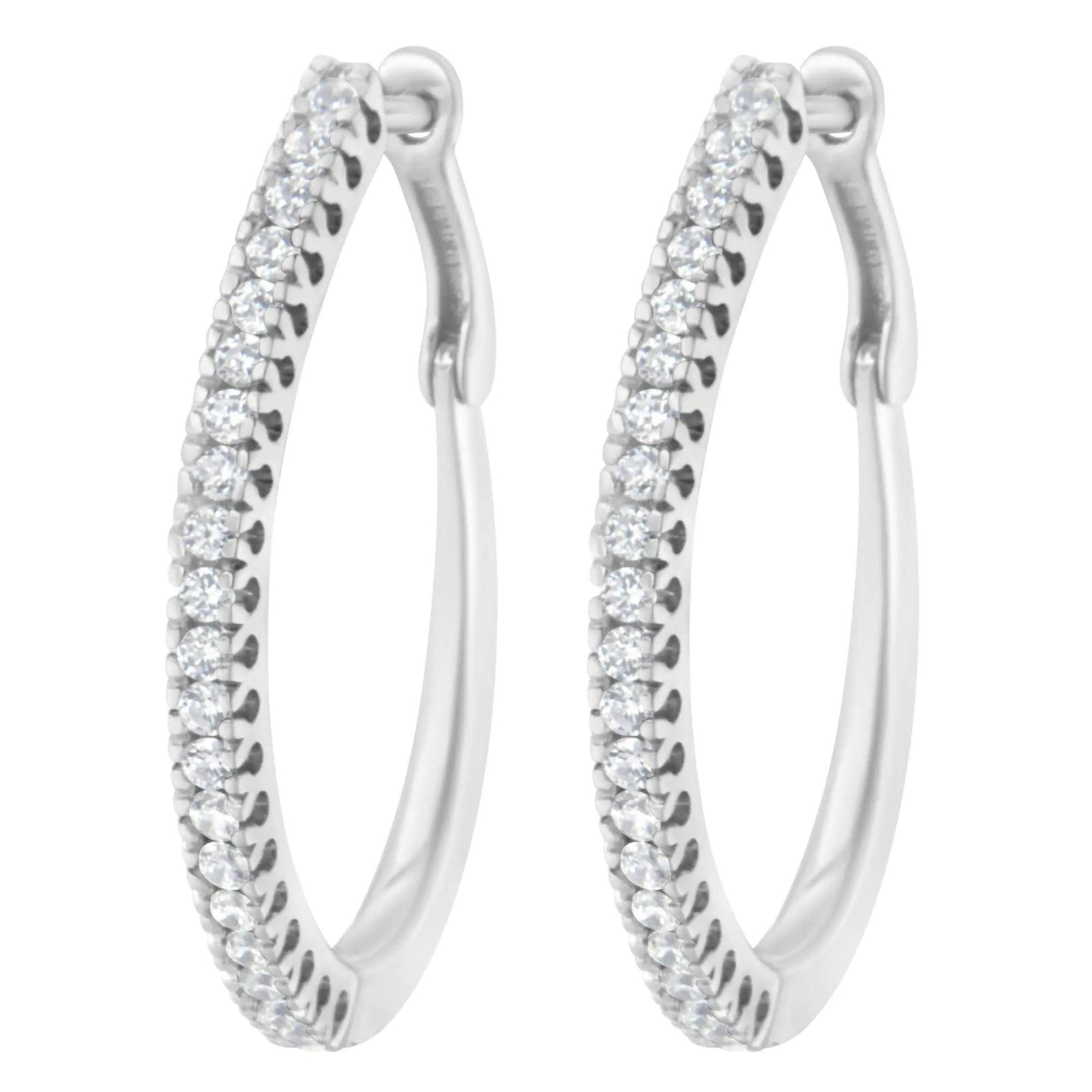 10KT White Gold 1/2 cttw Diamond Hoop Earrings (I-J, I2-I3) - Evallys.com # #