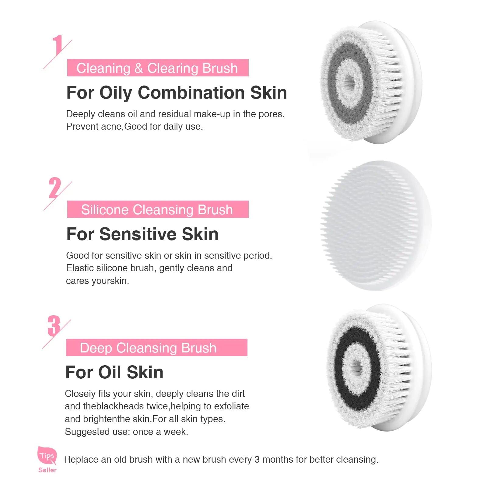 Face Brush Electric Face Cleansing Brush Skin Cleansing Face Scrubber with 3 Brush Heads TOUCHBeauty Spin Brush for Deep Cleansing Exfoliation, Facial Cleanser Brush for Massaging Pink - Evallys.com # #