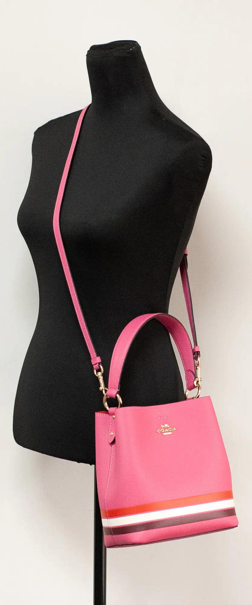 Coach Retro Striped Confetti Pink Small Town Bucket Crossbody - Evallys.com # #