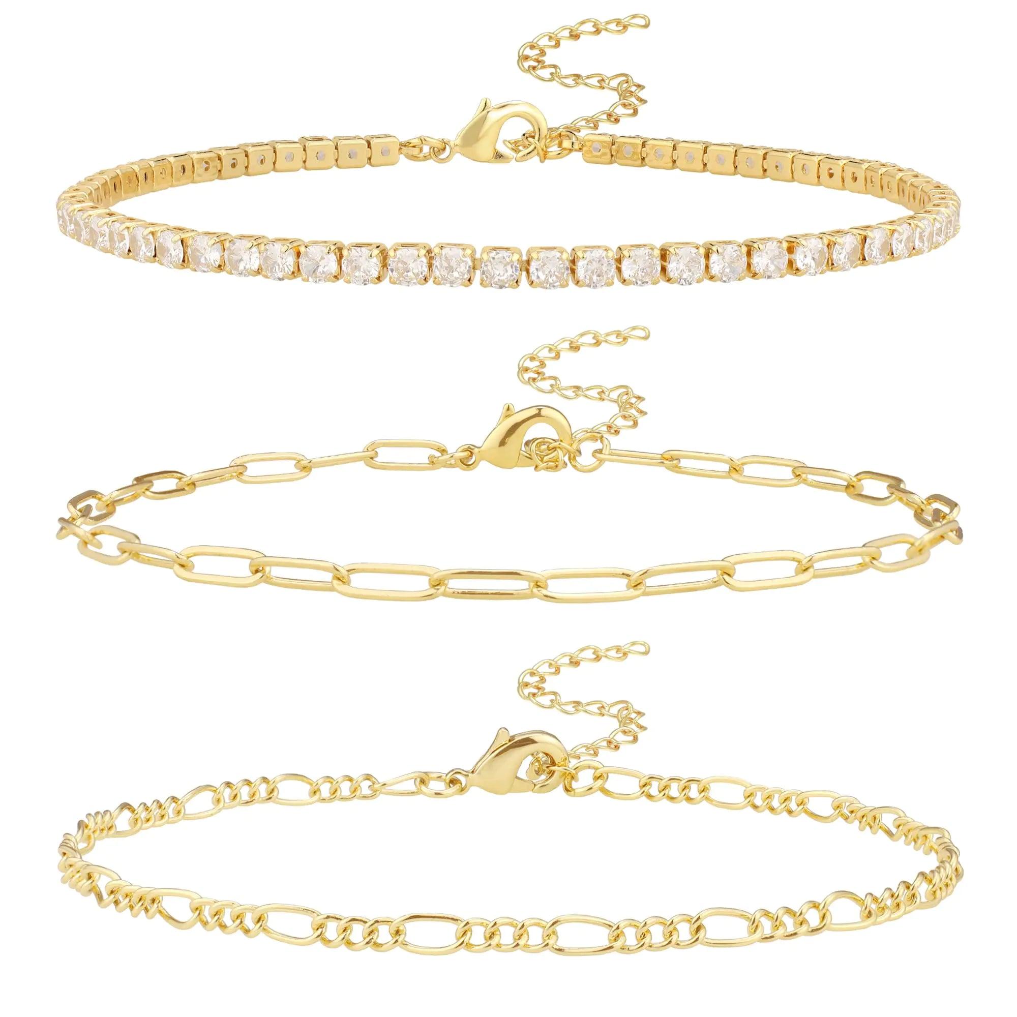 14K Gold/Sterling Silver Plated Anklet Bracelets for Women Waterproof Plus Size Cuban Link Chain Ankle Bracelet for Large Ankle 9-12inch Style-03 (Women Average Size) - Evallys.com # #