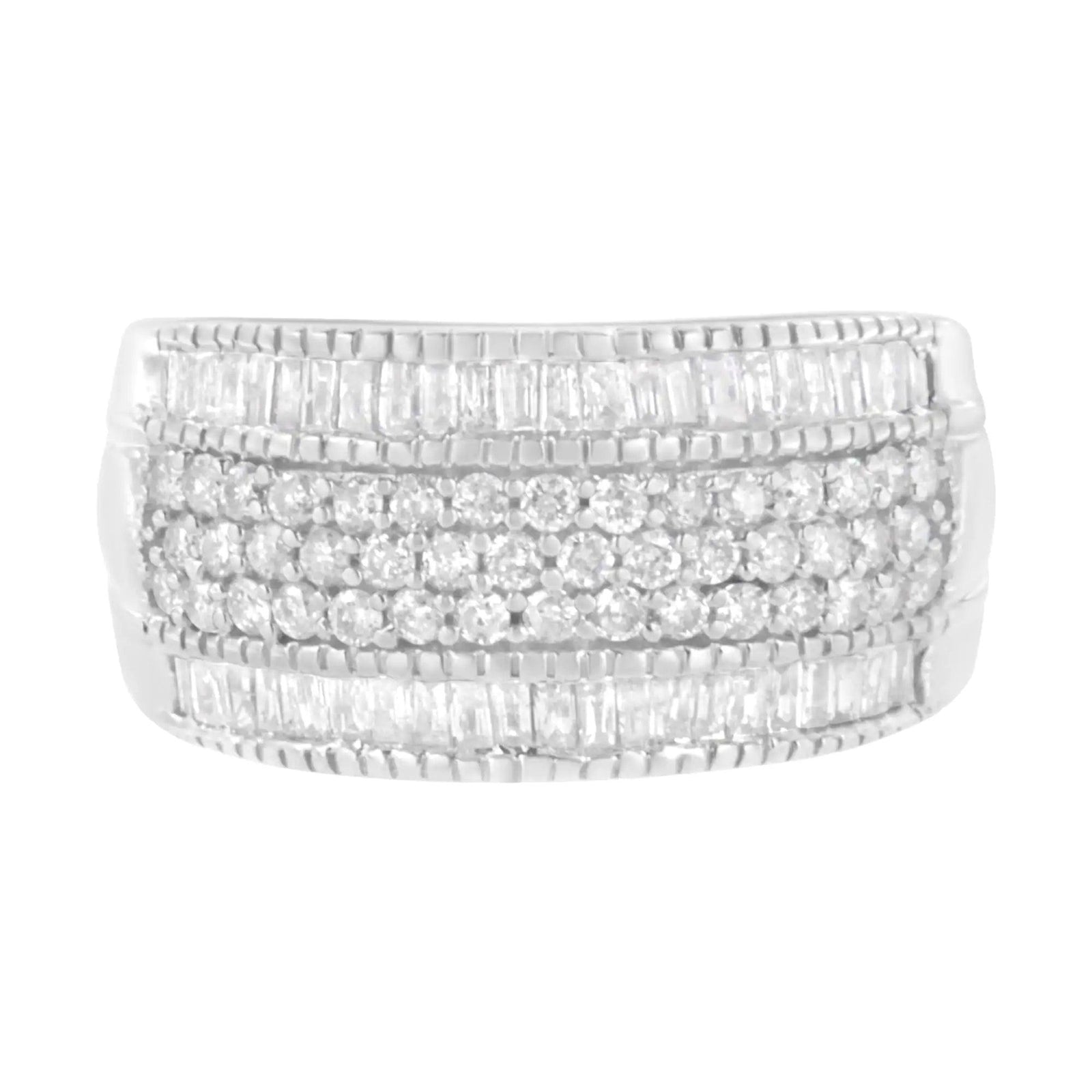 .925 Sterling Silver 1cttw Multi-Row Round and Baguette-Cut Diamond Modern Band Ring (I2-I3 Clarity, H-I Color) - Evallys.com # #