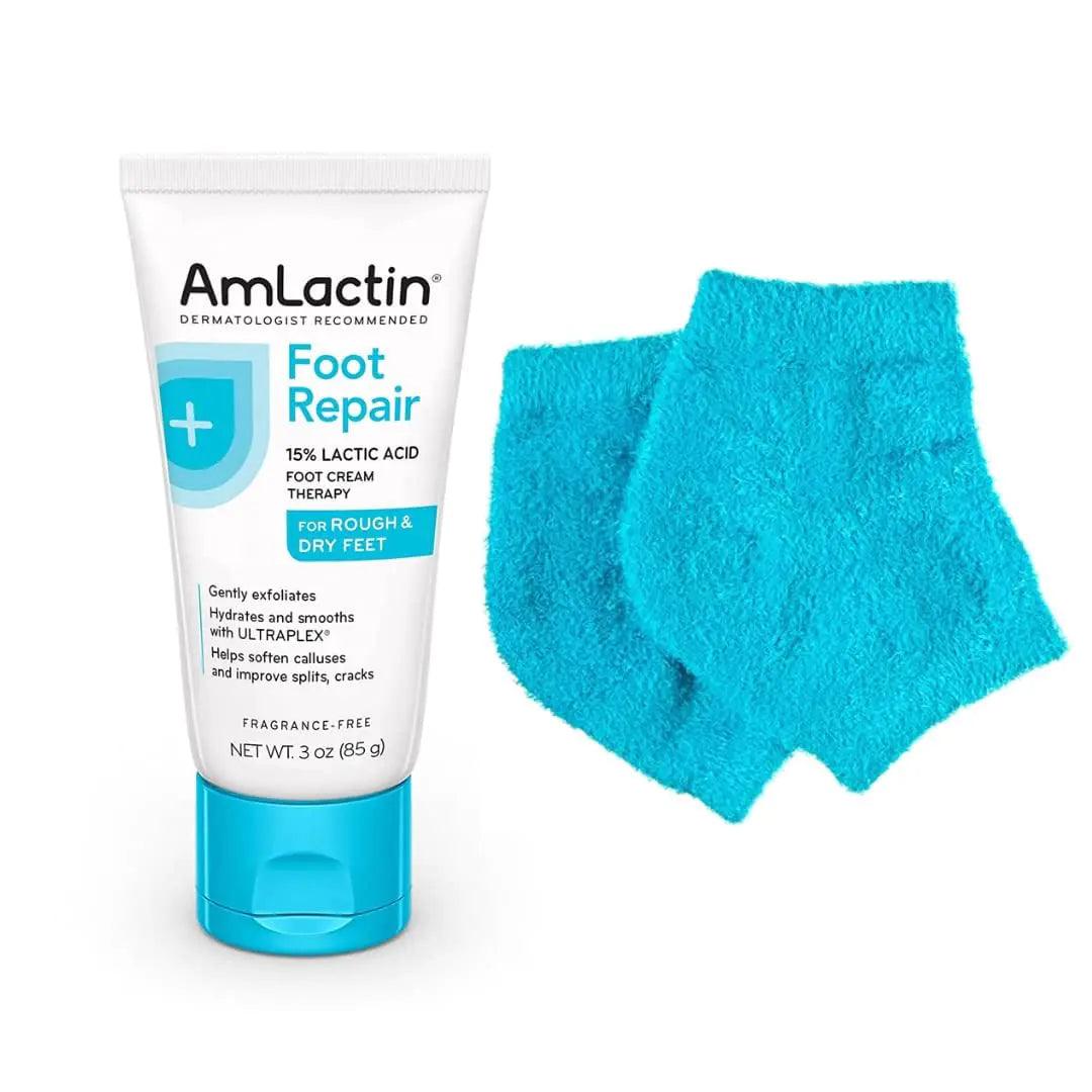 AmLactin Foot Repair Foot Cream Therapy, 3 oz + One Pair Moisturizing Heel Socks Foot Cream + Moisturizing Socks - Evallys.com # #