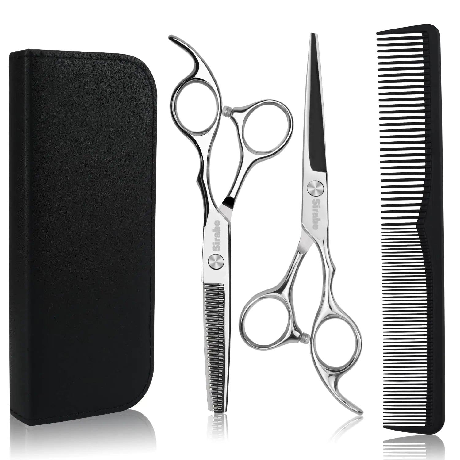 Hair Cutting Scissors Thinning Shears Kit, 6.5 inch Professional Haircut Scissors for Beard Trimming Shaping with Comb Case, Hairdressing Shears Set Silver - Evallys.com # #