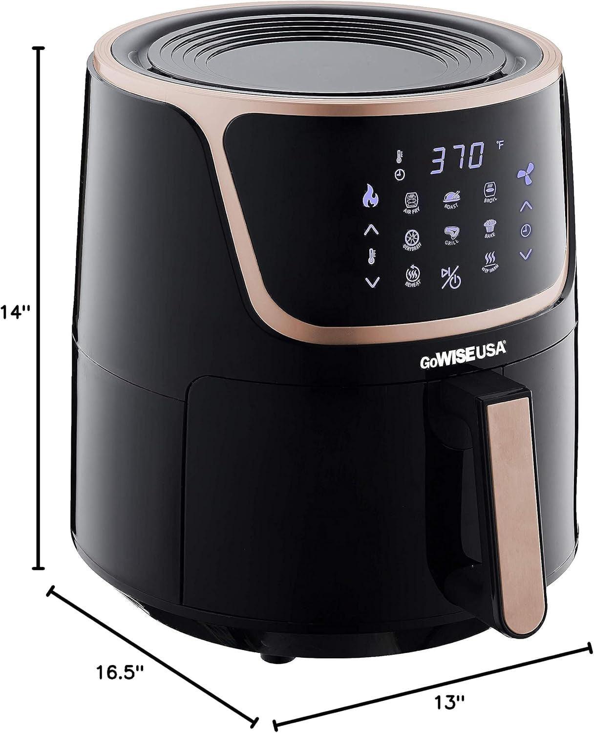 Gowise USA GW22955 7-Quart Electric Air Fryer with Dehydrator & 3 Stackable Racks, Digital Touchscreen with 8 Functions + Recipes, 7.0-Qt, Black/Copper - Evallys.com # #