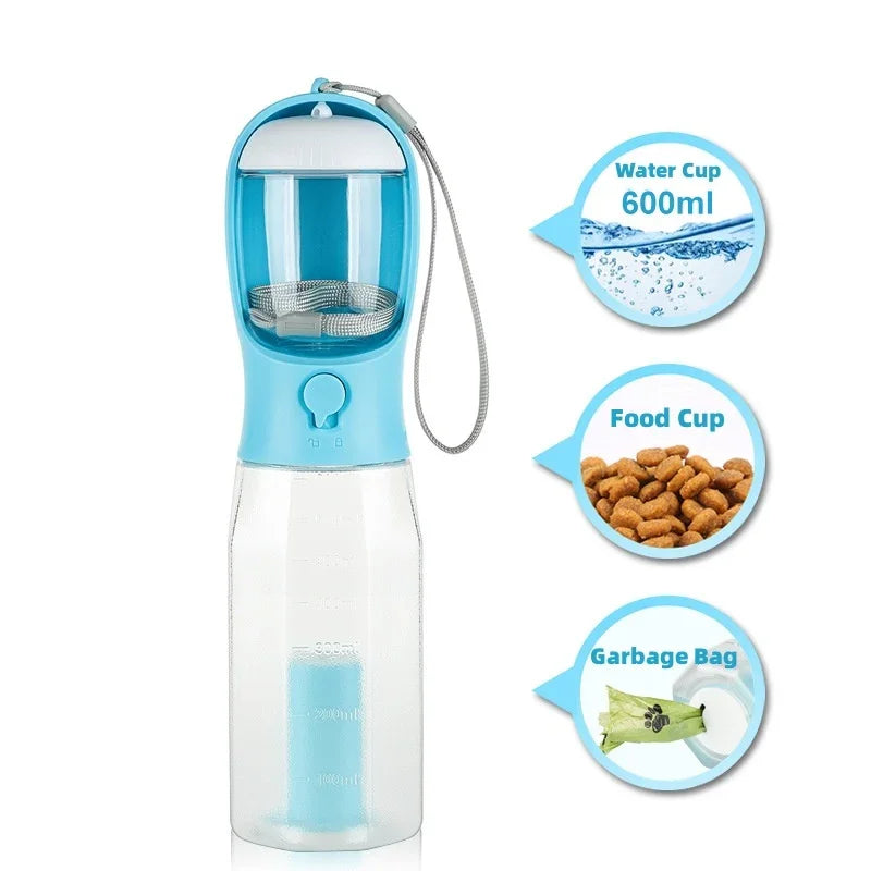 Portable Cat Dog Water Bottle Food Feeder Drinker Poop Dispenser 3 In 1 Leak-proof Multifunctional Dog Water Bottle Pet Products - Evallys.com