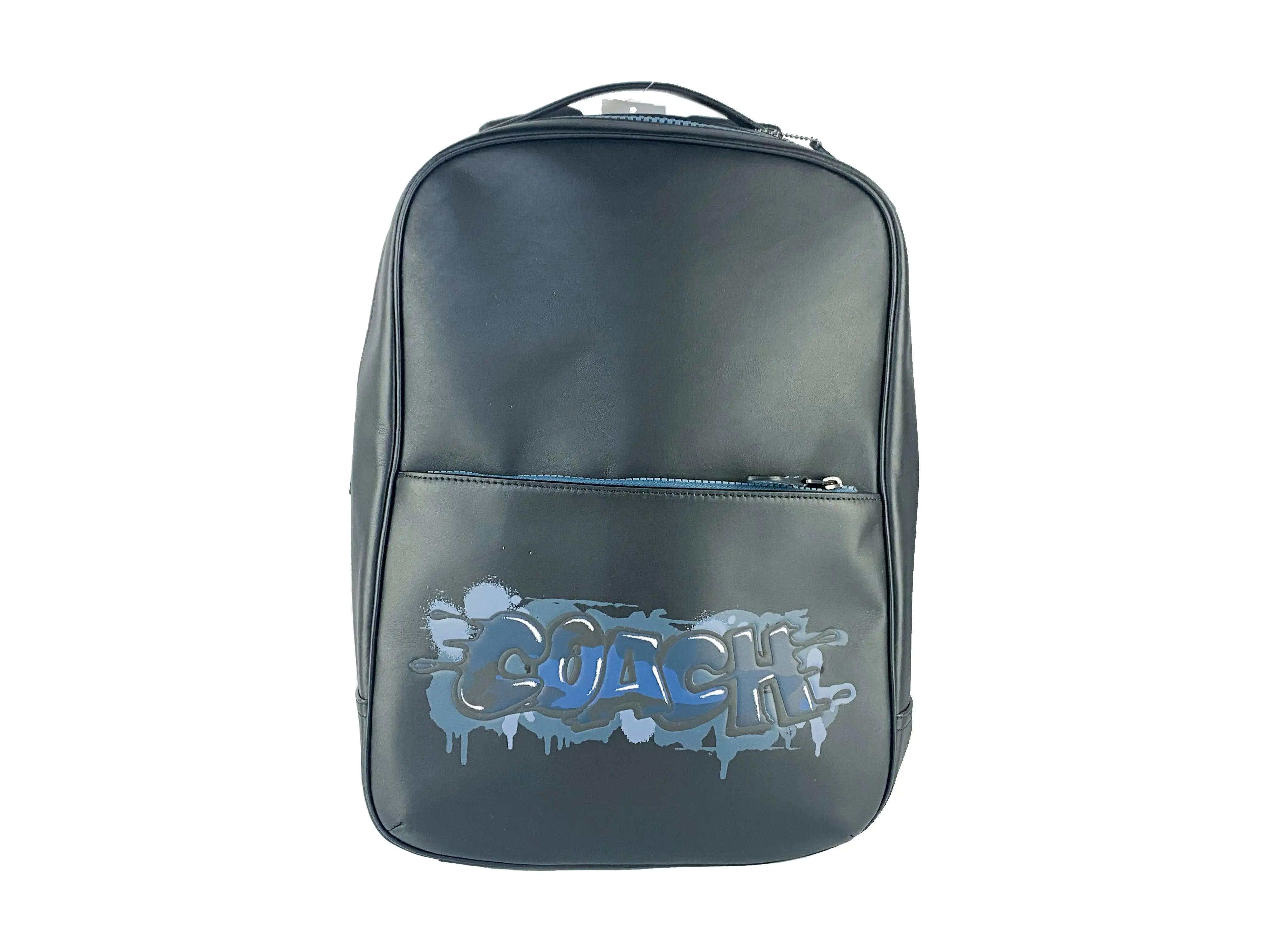 Coach Mens Westway Medium Black Leather Graffiti Logo Backpack - Evallys.com # #