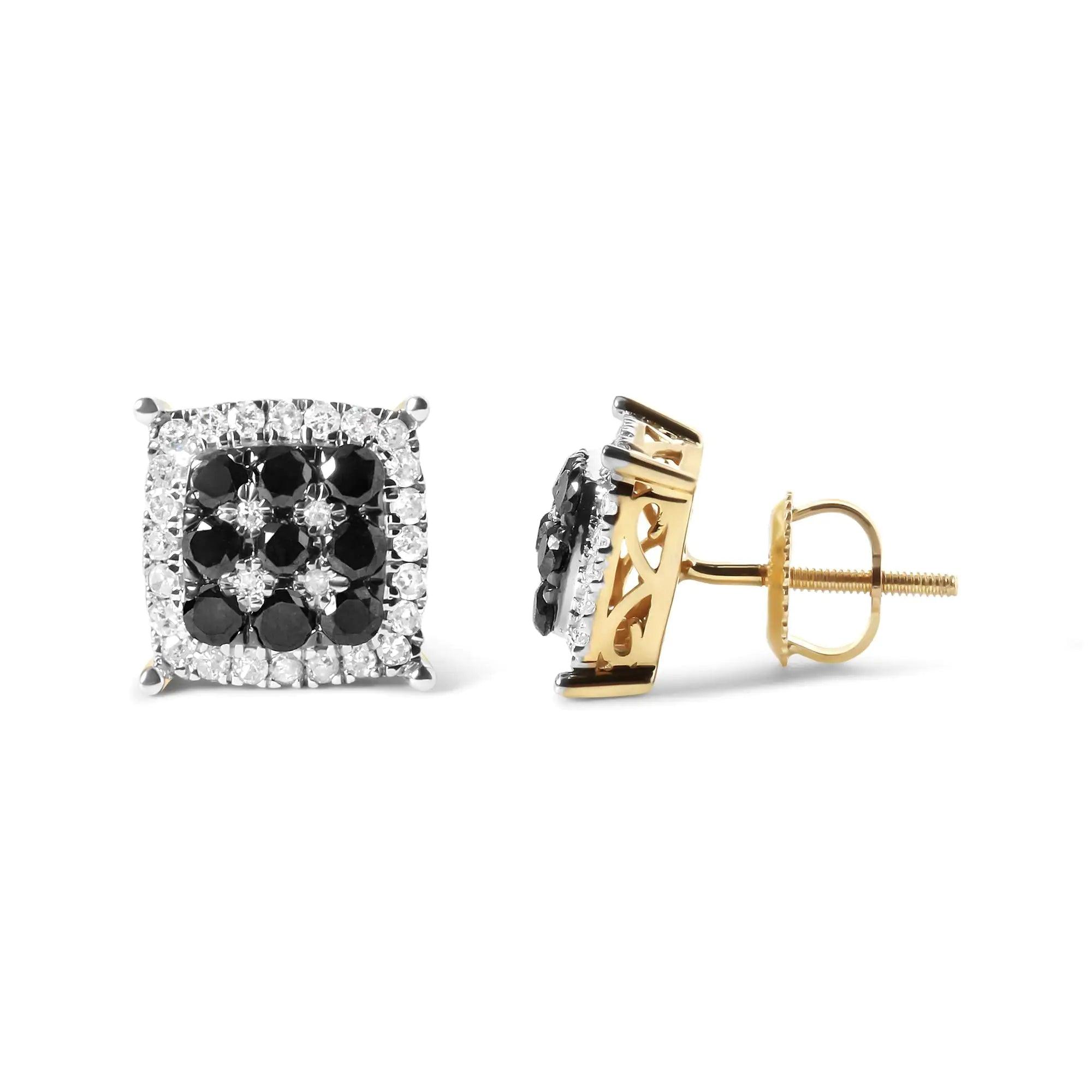 Men's 10K Yellow Gold 7/8 Cttw White and Black Treated Diamond Earring (Black / I-J Color, I2-I3 Clarity) - Evallys.com # #