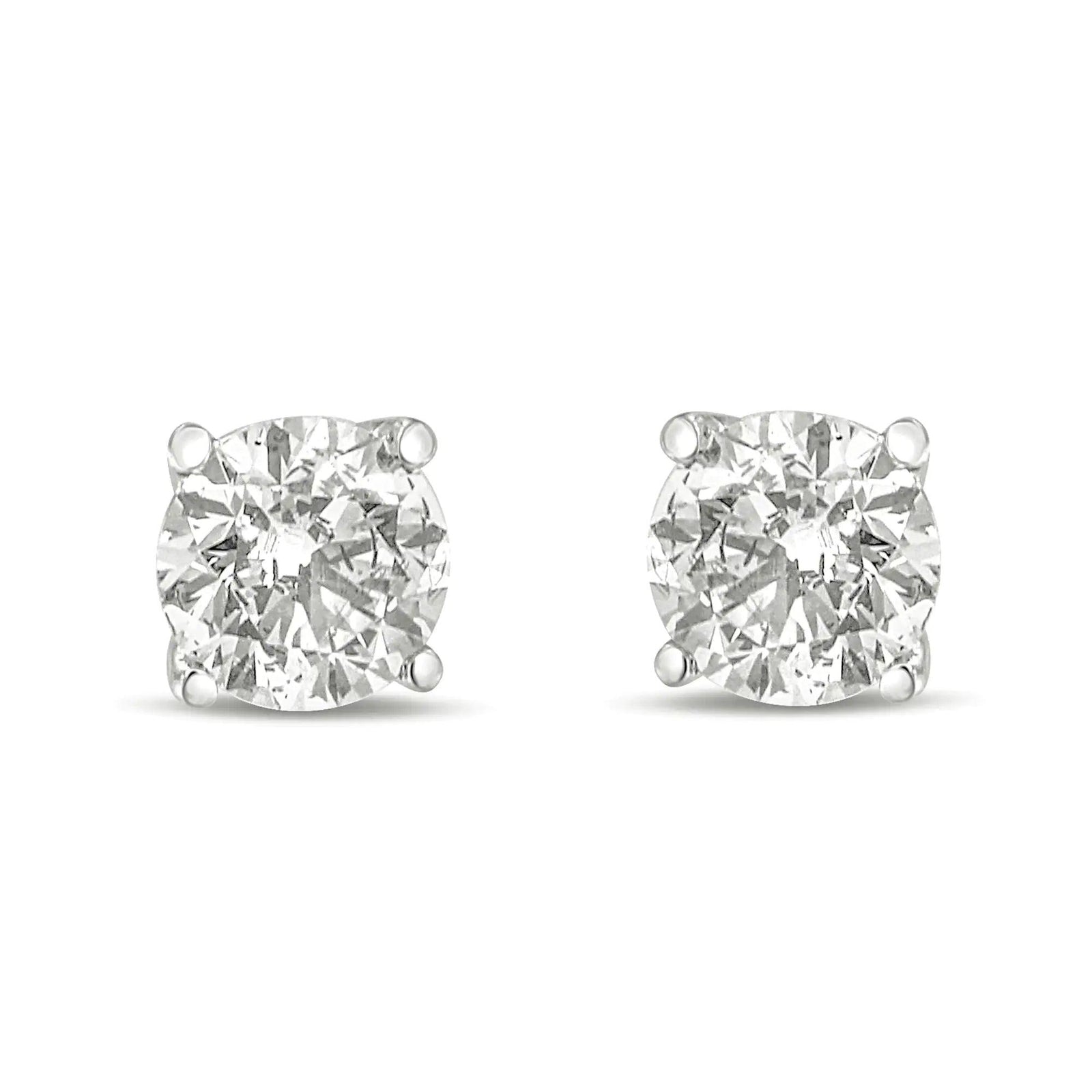 10K Gold Lab Created Round Brilliant Cut Diamond Classic 4-Prong Solitaire Stud Earrings - Evallys.com # #