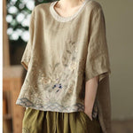 Art Retro Embroidery Top Colored Round Neck Pullover - Evallys.com # #