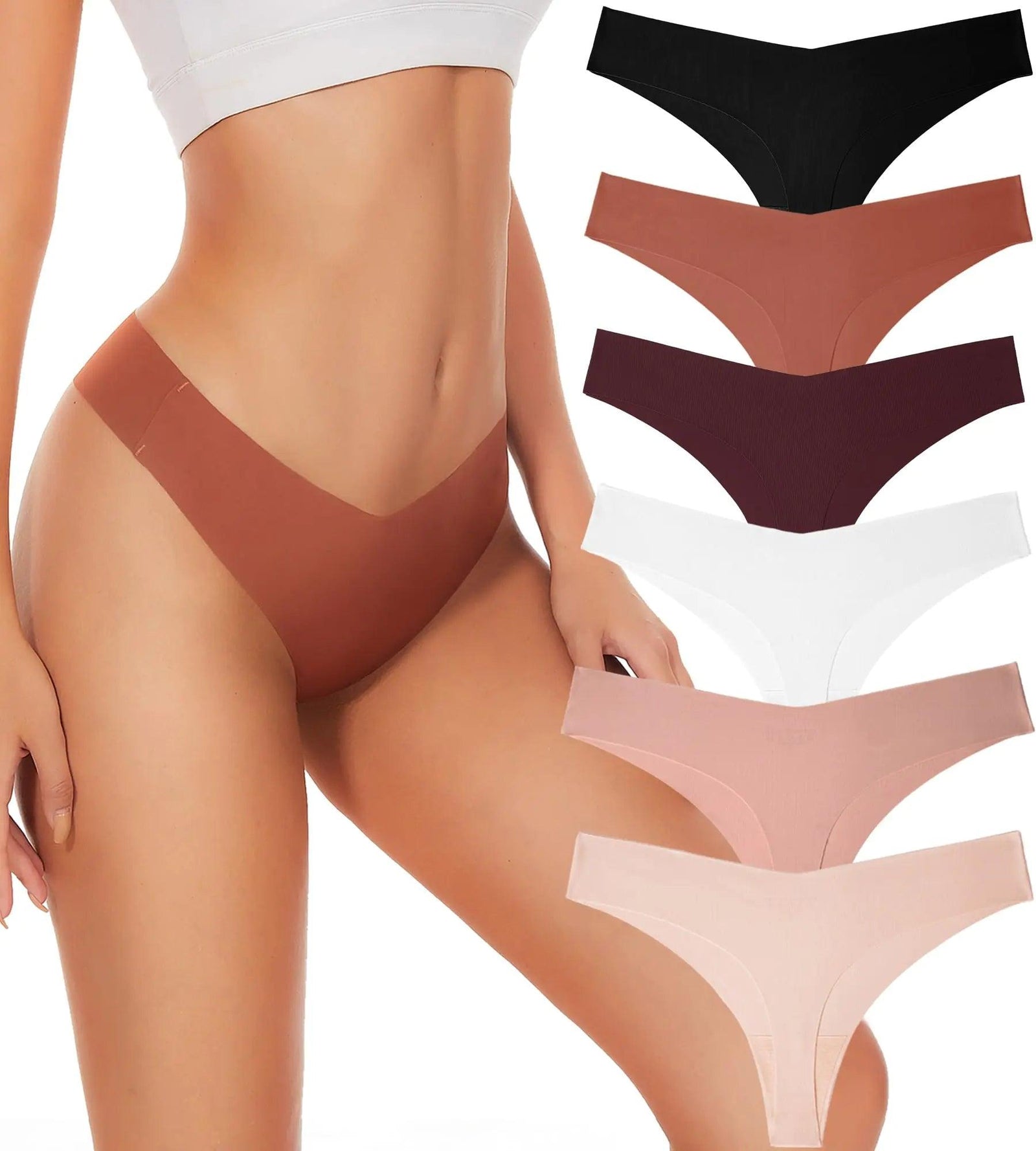 Hellopopgo Seamless Thongs For Womens V-waisted No Show Thong Seamless Panties Breathable Comfortable Underwear Women 6-Pack XX-Large Multicolored-a1-6pack - Evallys.com # #