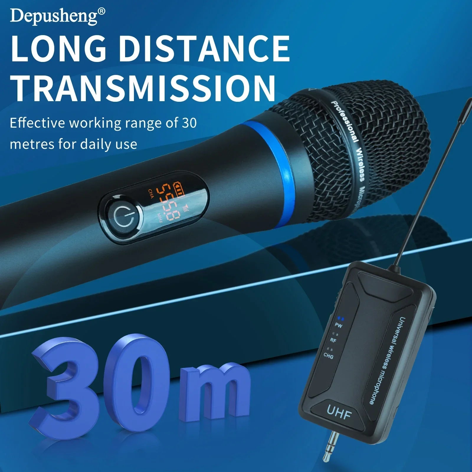 Depusheng W8 - 1 Wireless Microphone – UHF Handheld Mic for Karaoke & Events - Evallys.com