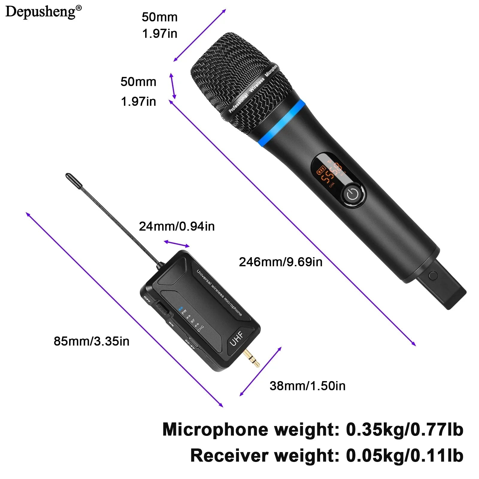 Depusheng W8 - 1 Wireless Microphone – UHF Handheld Mic for Karaoke & Events - Evallys.com
