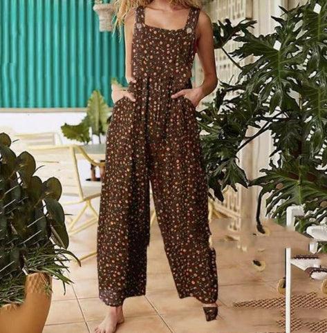 Patchwork Printed Button Suspender Jumpsuit - Evallys.com # #