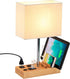 Dreamholder Desk Lamp with 3 USB Charging Ports, Table Lamp with 2AC Outlets and 3 Phone Stands, Nightstand Bedside Lamp with Natural Wooden Base and Cream Linen Shade - Evallys.com # #