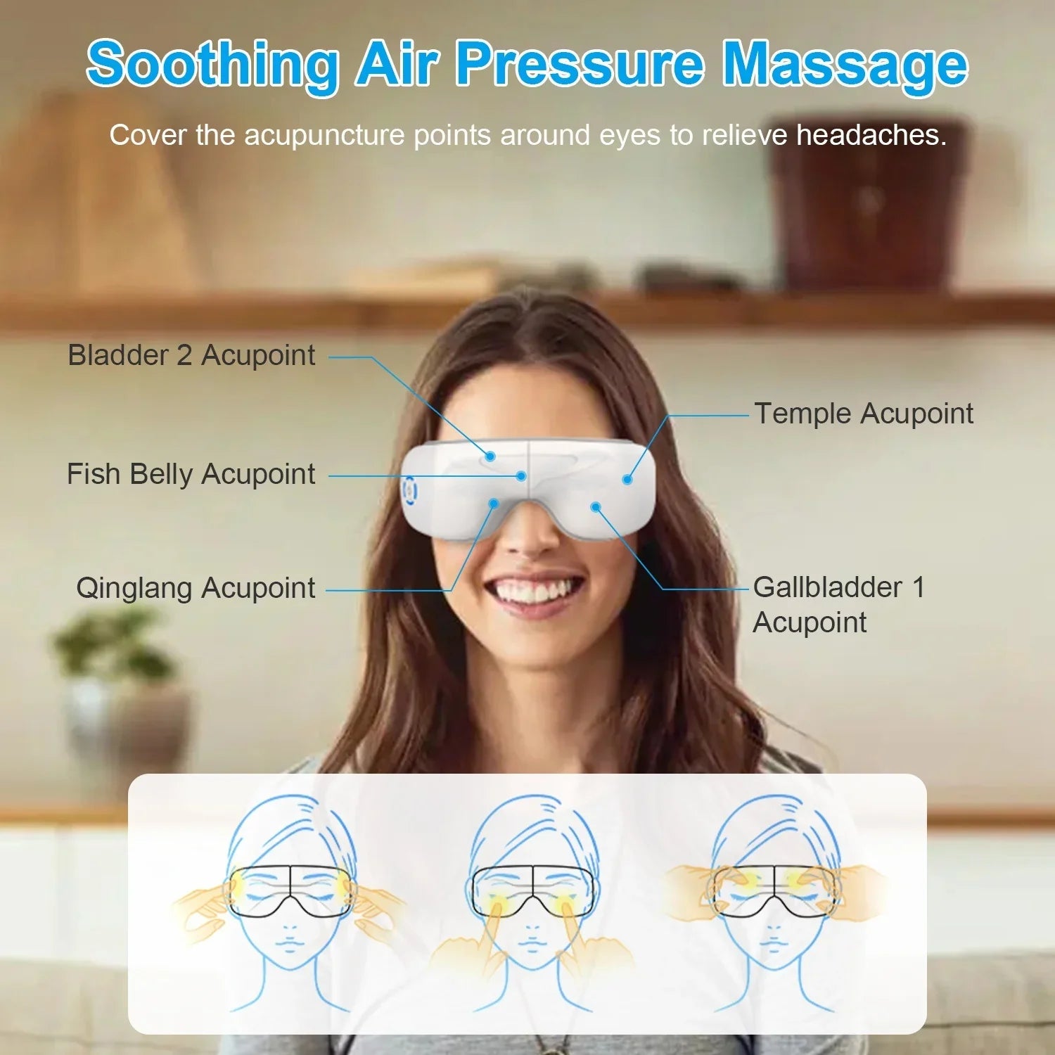 1Pc Eye Massager With Heat Music Air Pressure Vibration Massage Rechargeable For Men Women Elders Wireless Eye Mask - Evallys.com