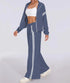 Women's 2 Piece Outfits Zip Up Sweatshirt Contrast Striped Wide Leg Sweatpants Suits Jogger Travel Matching Set Grey Blue X-Small - Evallys.com # #