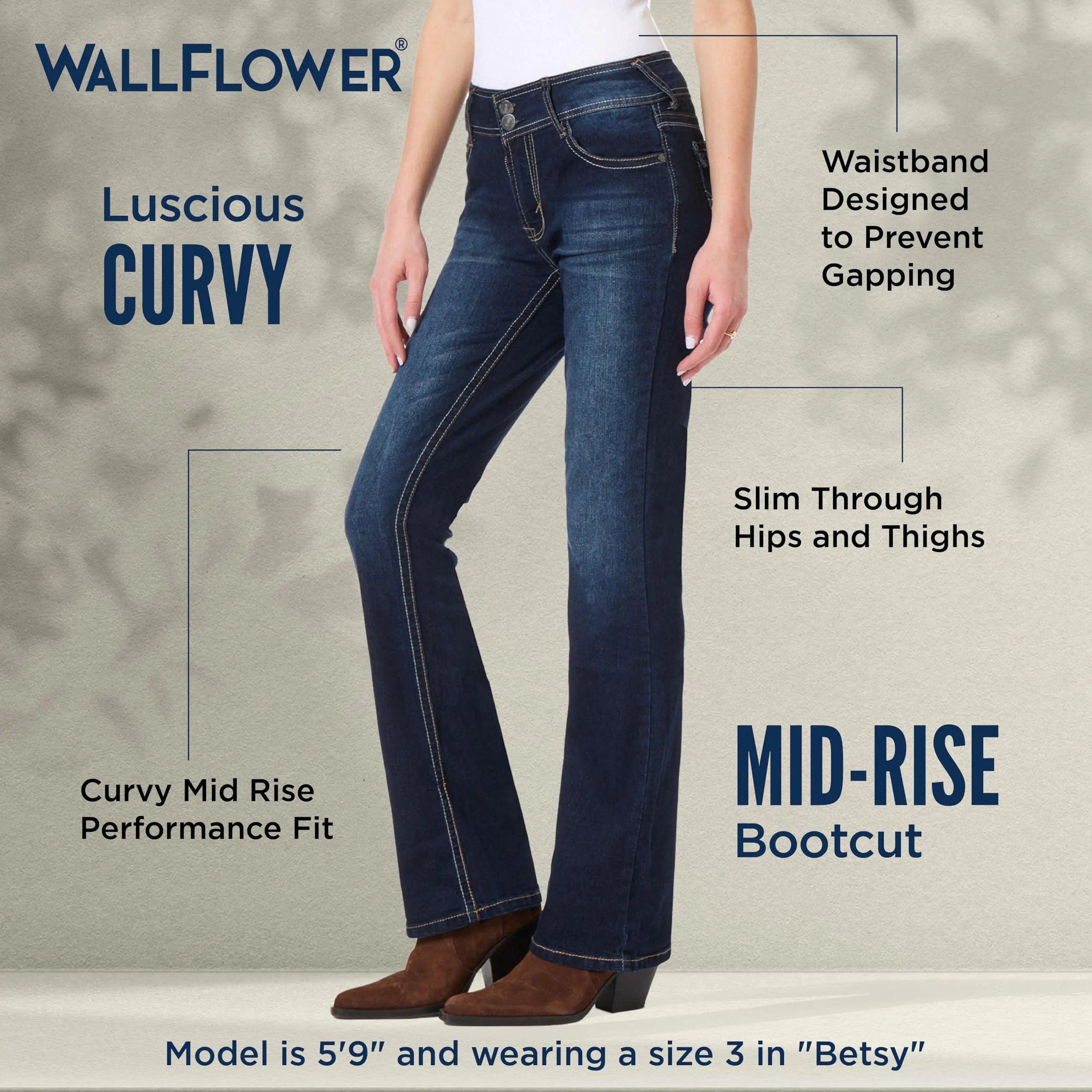 WallFlower Women's Luscious Curvy Bootcut Mid-Rise Insta Stretch Juniors Jeans Standard 5 Betsy - Evallys.com # #