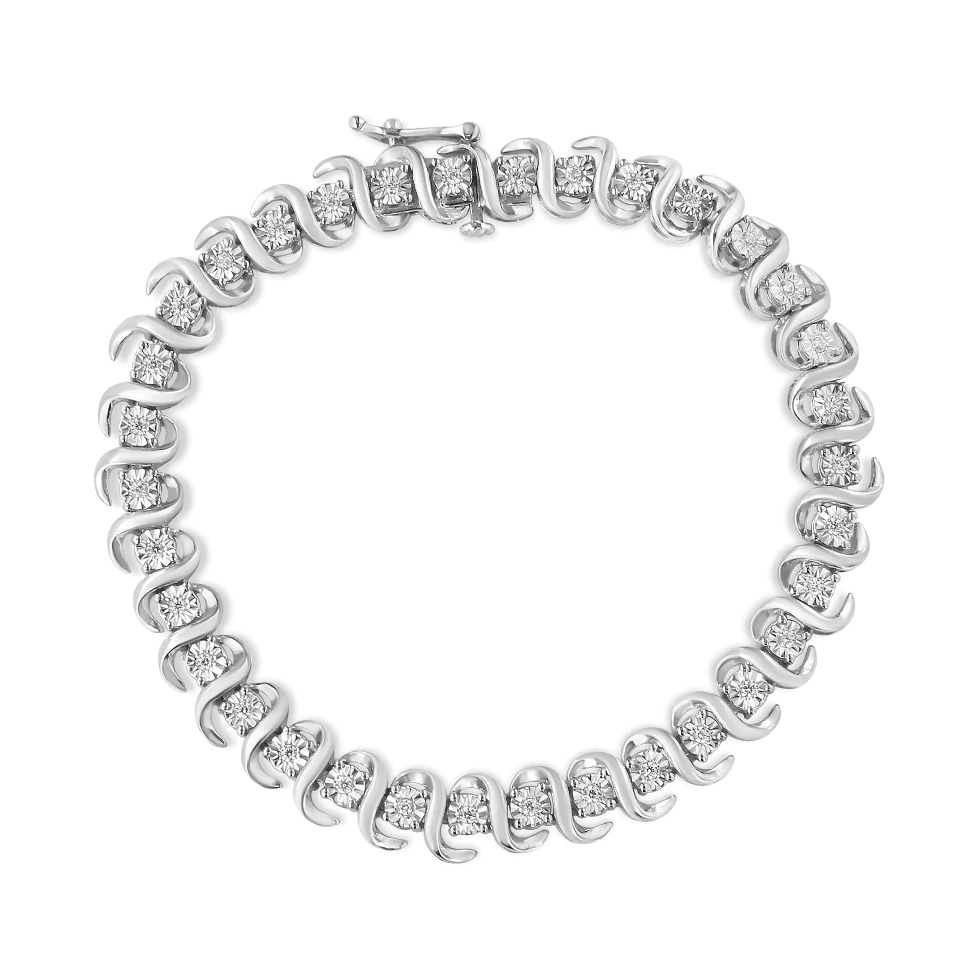 .925 Sterling Silver 1/3 Cttw Miracle-Set Diamond "S" Link Tennis Bracelet (I-J Color, I3 Clarity) - Size 7.25" - Evallys.com # #