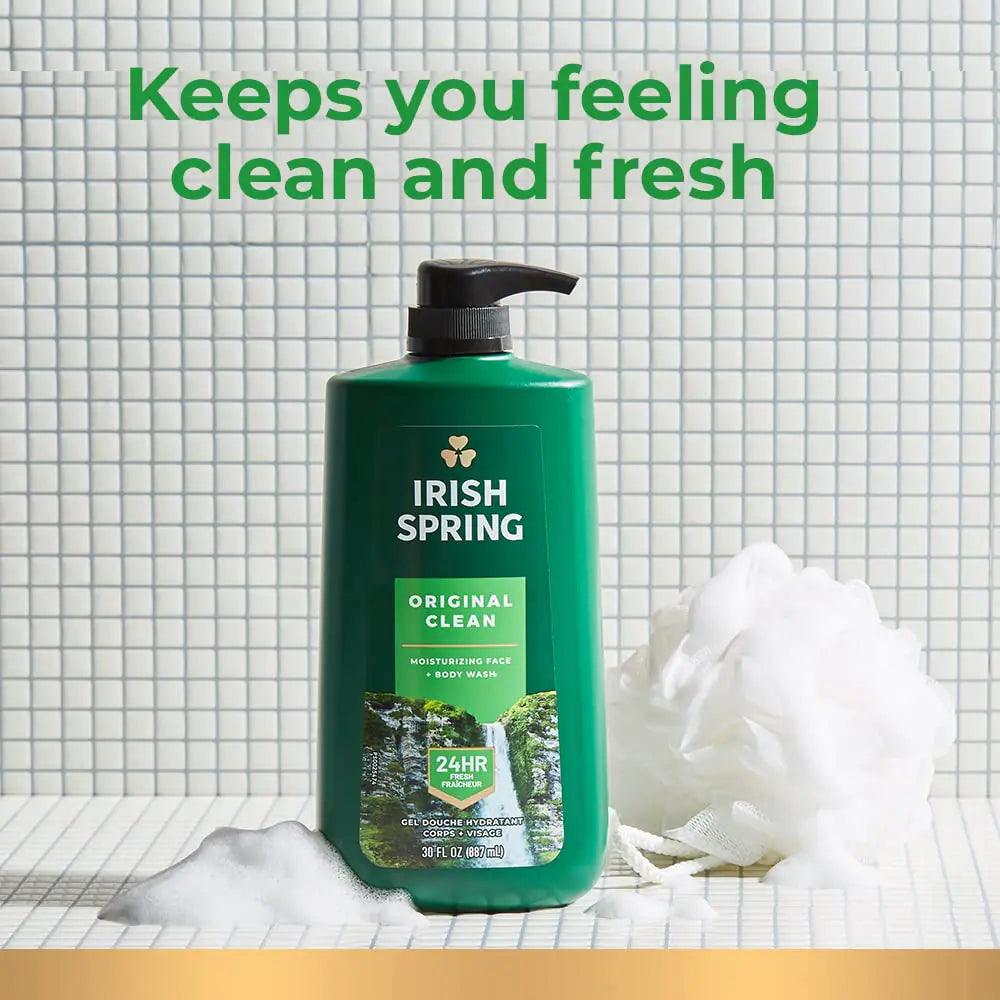 Irish Spring Men's Body Wash Pump, Original Body Wash for Men, Smell Fresh and Clean for 24 Hours, Cleans Body, Hands, and Face, Made with Biodegradable Cleansing Ingredients, 30 Oz Pump Original Clean 30 Fl Oz (Pack of 1) - Evallys.com # #