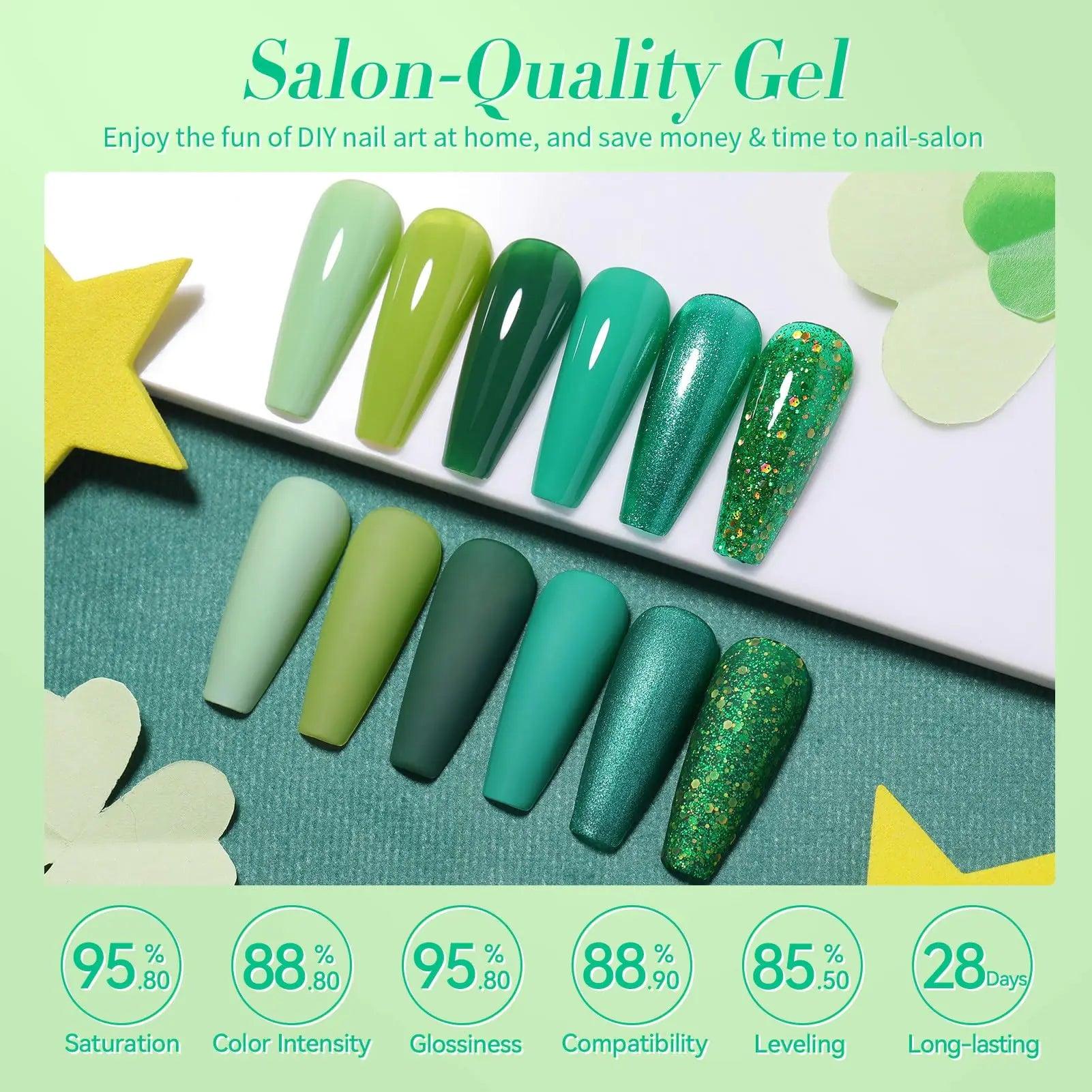 Born Pretty Green Gel Nail Polish, Christmas Carnival Evergreen Gel Nail Polish Set, Glitter Green Sparkle Gel Polish Nail Art Varnish Manicure Collection St. Patrick's Day 6PCS green forest - Evallys.com