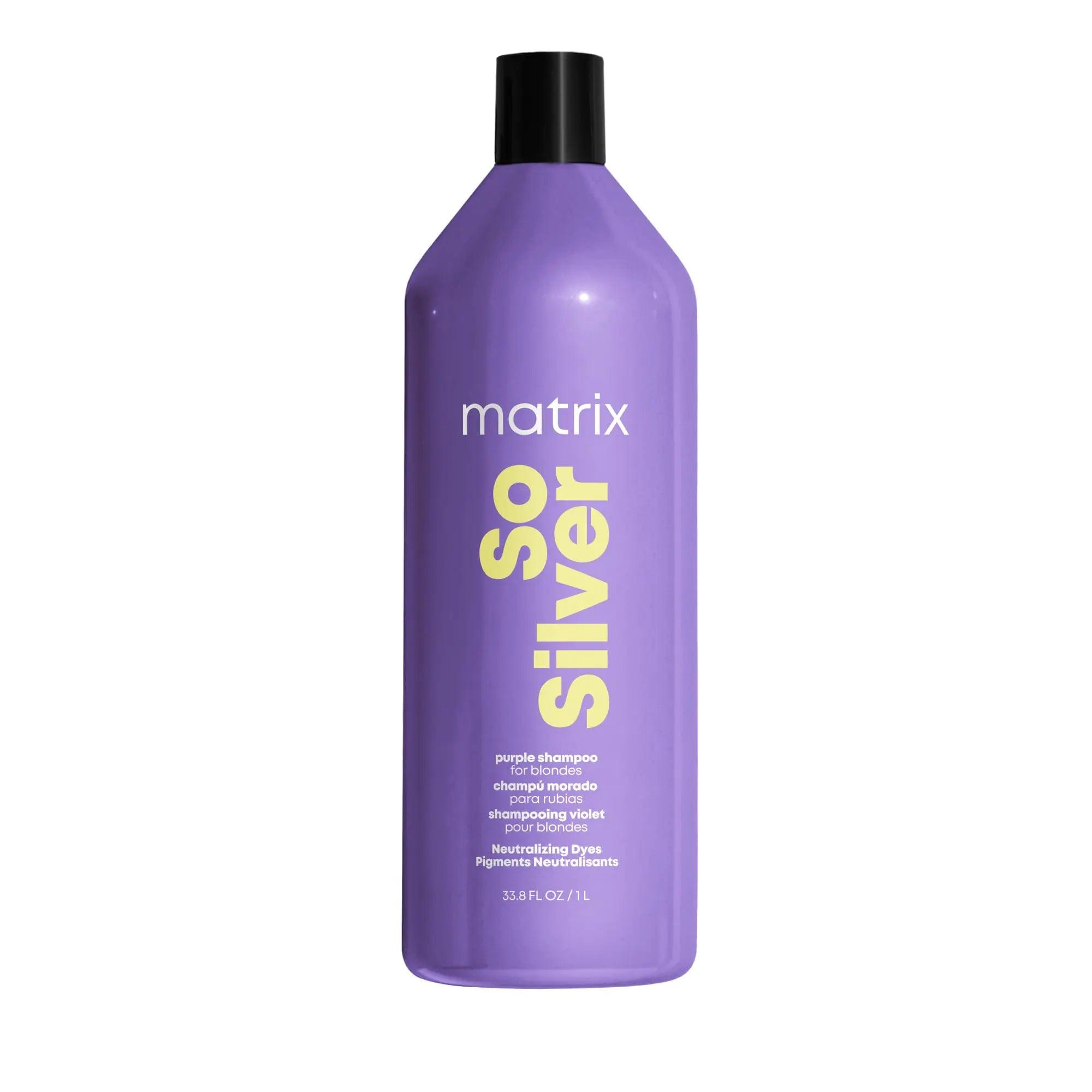 Matrix So Silver Purple Shampoo | Neutralizes Yellow Tones | Color Depositing & Toning | For Color Treated, Blonde, Grey, and Platinum Hair | Packaging May Vary | Vegan 33.8 Fl Oz (Pack of 1) - Evallys.com # #