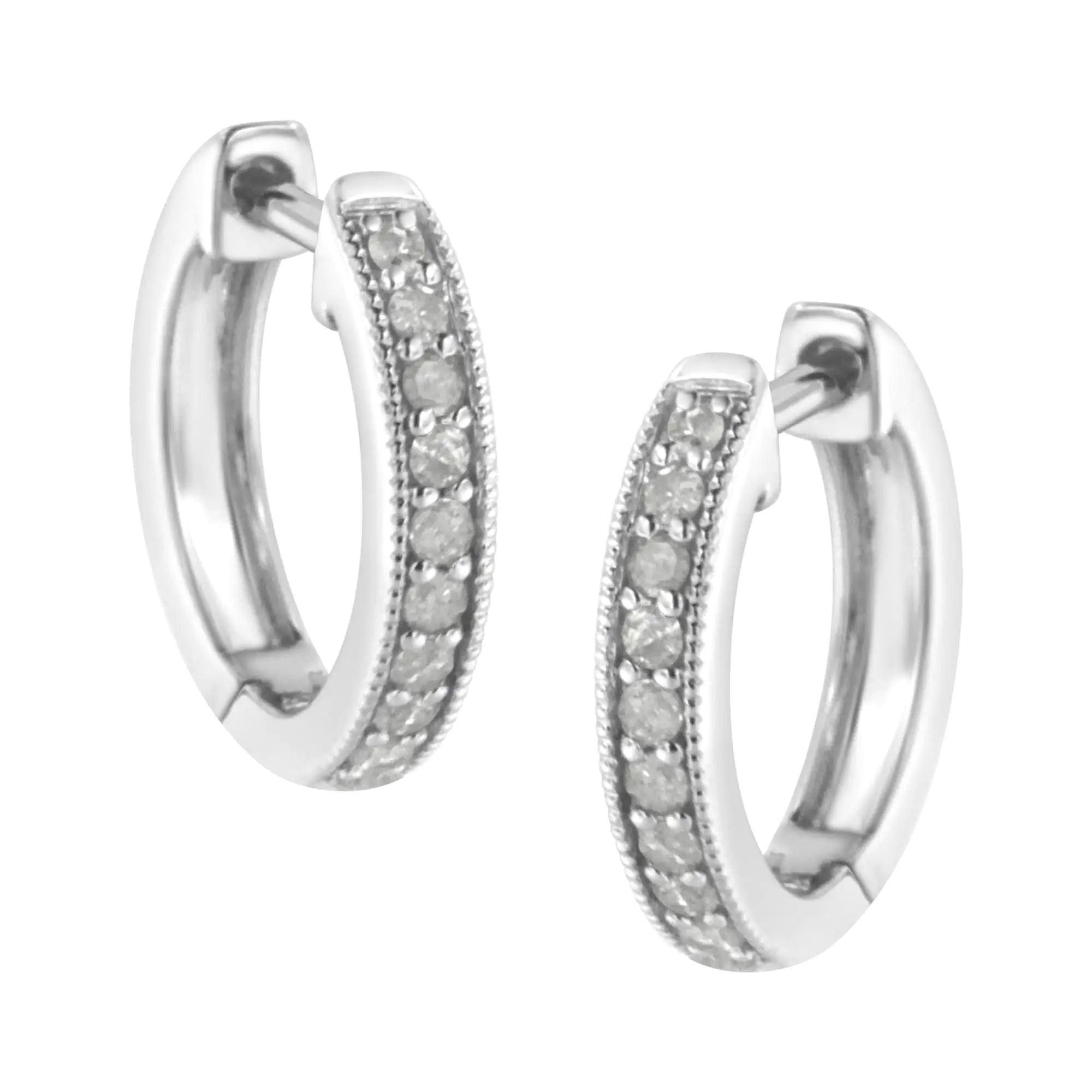 10K White Gold 1/4 cttw Shared Prong Set Round-Cut Diamond Beaded Hoop Earrings (I-J Color, I3 Clarity) - Evallys.com # #