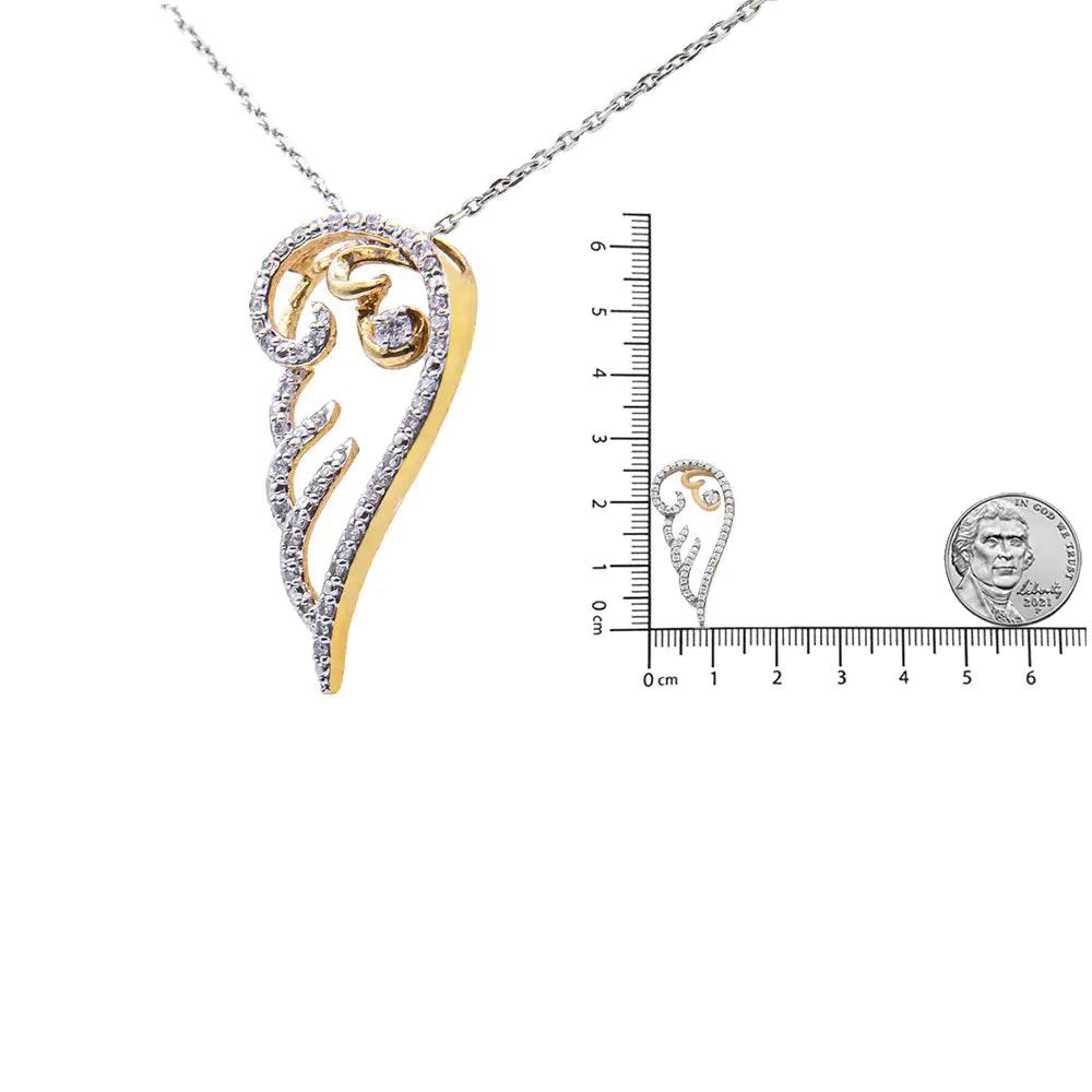 Yellow Plated Sterling Silver Diamond Angel Wing Pendant Necklace (1/4 cttw, H-I Color, I1-I2 Clarity) - Evallys.com # #