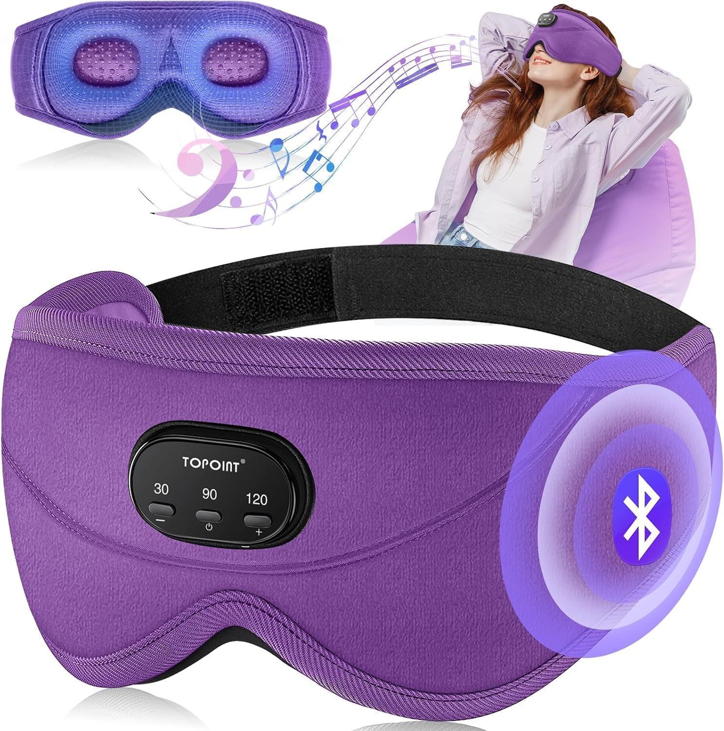 TOPOINT Sleep Mask Headphones with Wireless Bluetooth 5.3, Eye Mask White Noise Headphones for Sleeping Mask Light Blocking, Timer, 14 Hours for Women Men, Travel, Meditation, Nap - Evallys.com # #