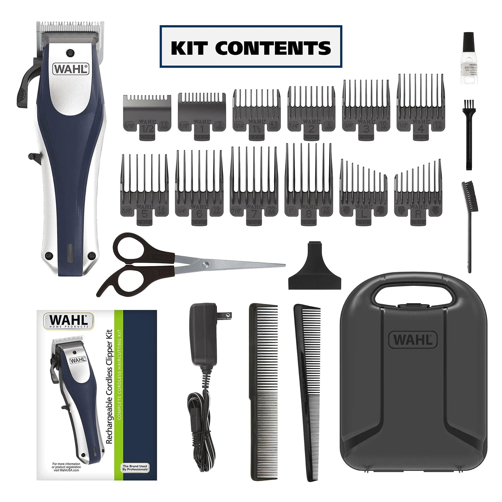 Wahl Lithium Ion Pro Rechargeable Cordless Hair Clippers for Men, Woman, & Children with Smart Charge Technology for Convenient at Home Haircutting - Model 79470 Sliver 22 Piece Set - Evallys.com # #