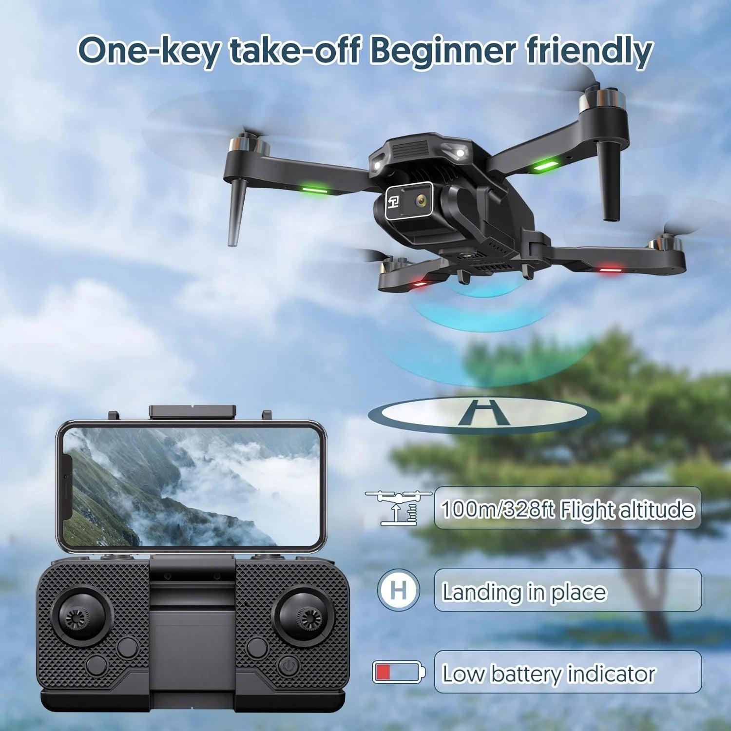 Kid Odyssey H16 Drone with Camera for Adults 4K, Foldable Drone for Beginners with Brushless Motor, Optical Flow Positioning, with 2 Batteries and Carrying Case - Evallys.com # #