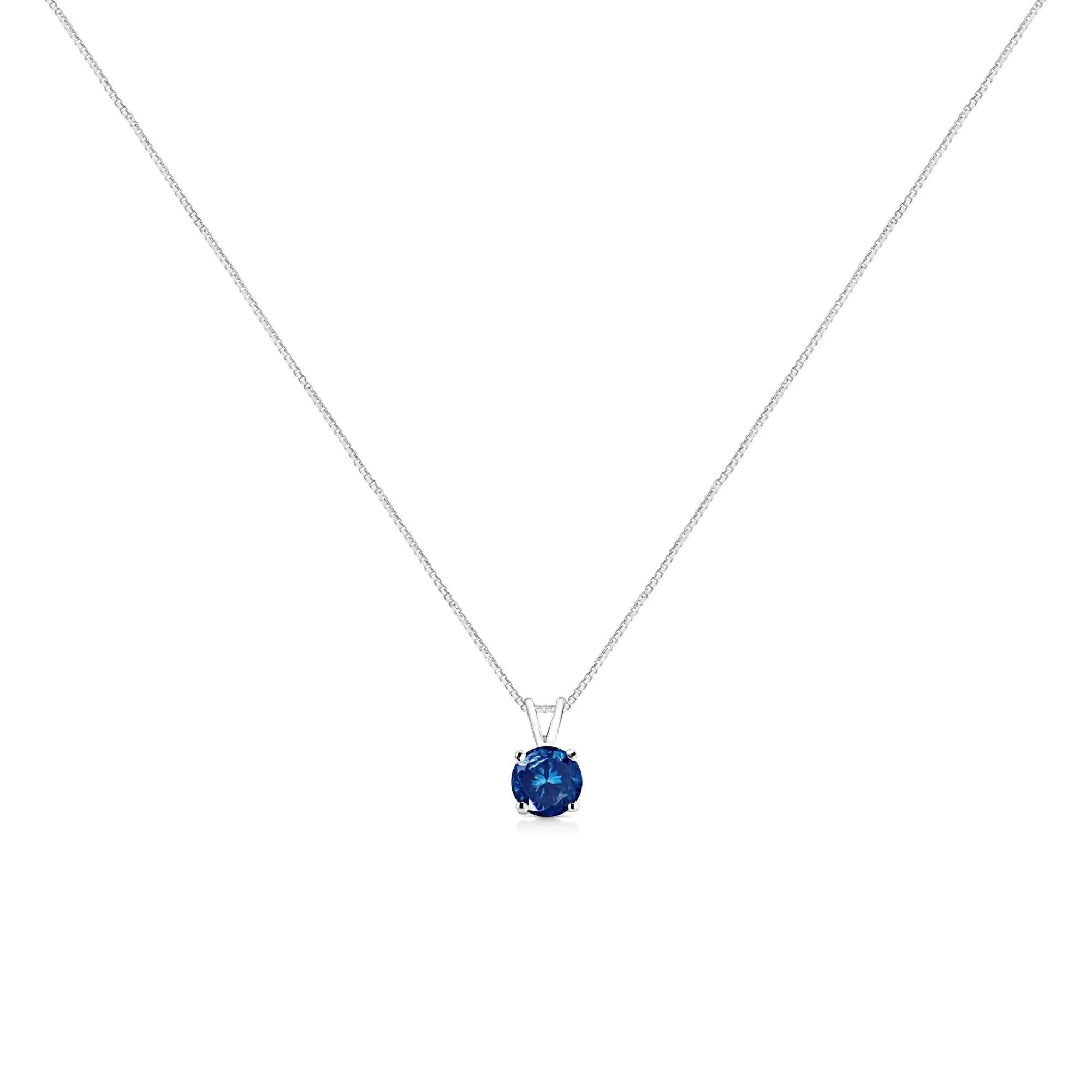 10K White Gold Round Brilliant Cut Lab Grown Blue Diamond 4-Prong Solitaire Pendant Necklace (Blue Color, VS2-SI1 Clarity) - 18" - Evallys.com # #