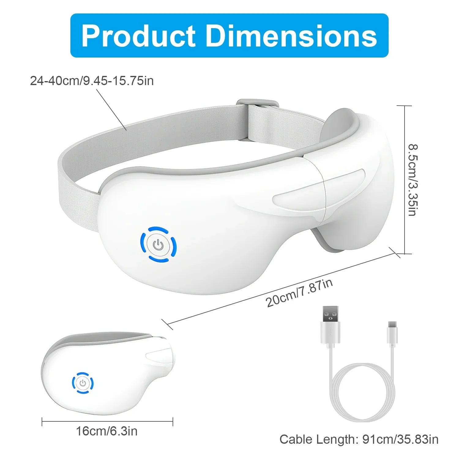 1Pc Eye Massager With Heat Music Air Pressure Vibration Massage Rechargeable For Men Women Elders Wireless Eye Mask - Evallys.com