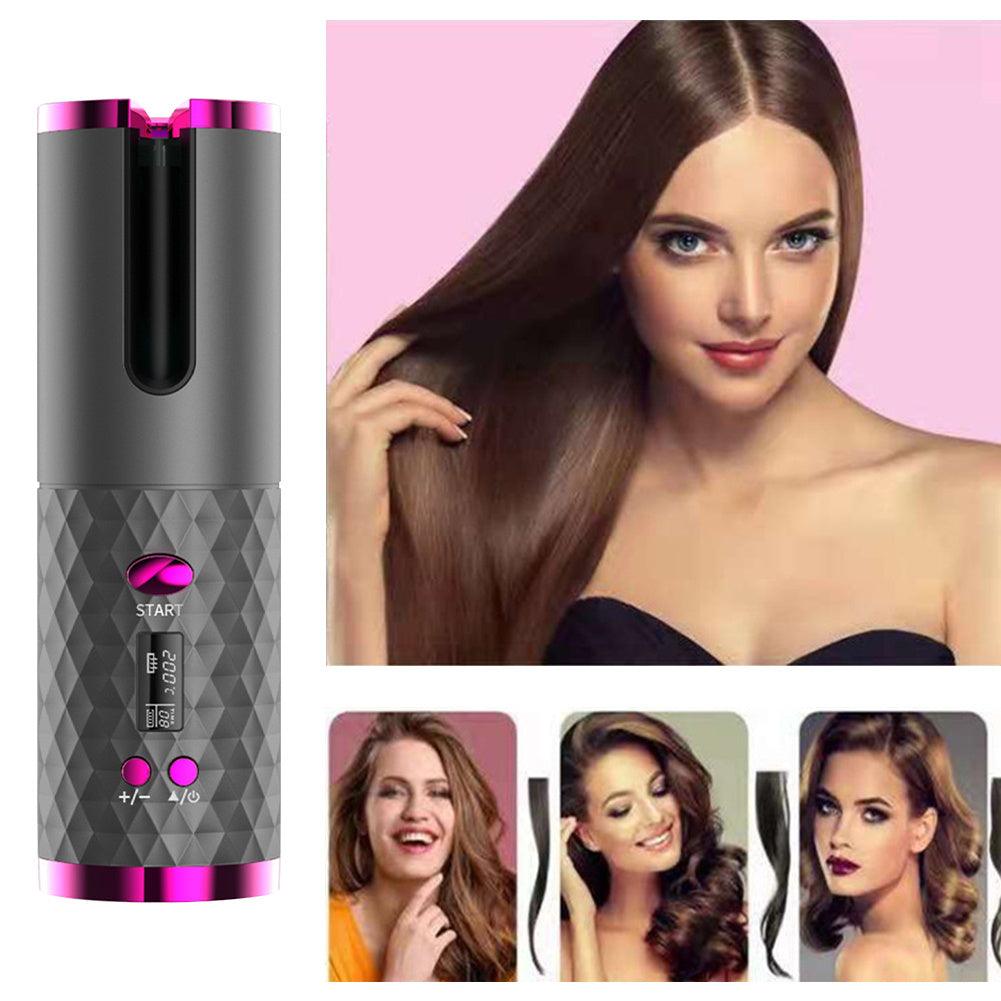 Electric LCD Display Automatic Rotating Cordless Hair Curler Fast Curling Iron Tongs Portable USB Rechargeable With Comb Safe USB Cordless Automatic Rotating Hair Curler Hair Waver Curling Iron - Evallys.com # #