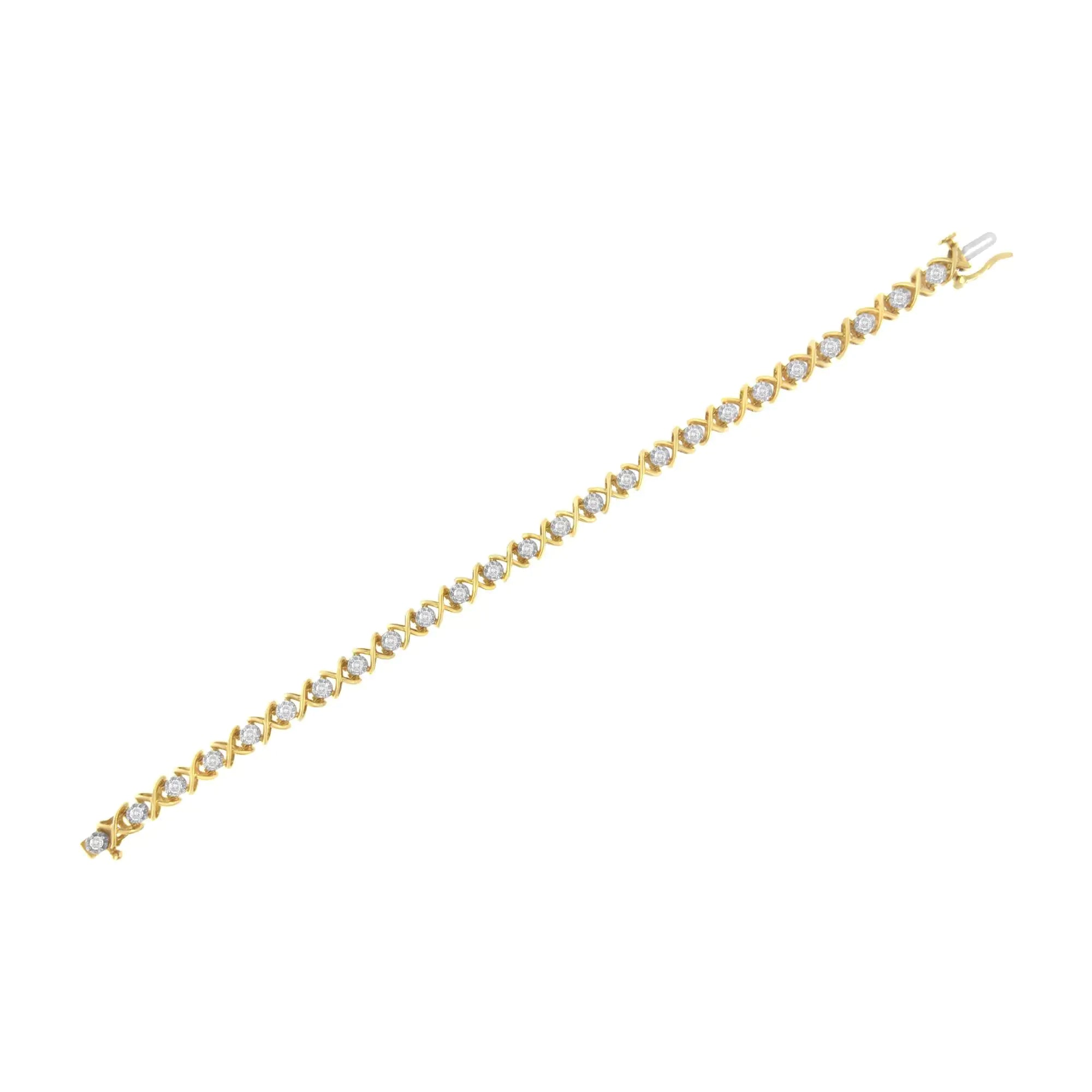 10K Yellow Gold Plated Sterling Silver 1 cttw Diamond Link Bracelet (J-K Clarity, I1-I2 Color) - Size 7" - Evallys.com # #