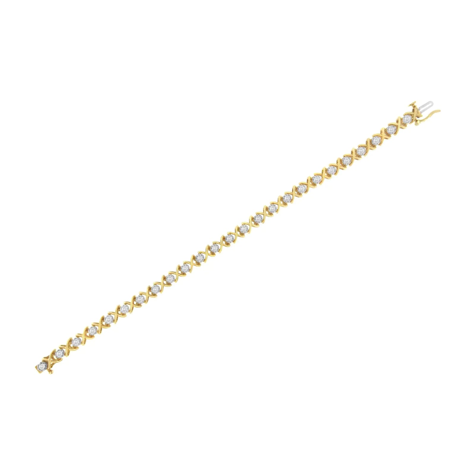 10K Yellow Gold Plated Sterling Silver 1 cttw Diamond Link Bracelet (J-K Clarity, I1-I2 Color) - Size 7