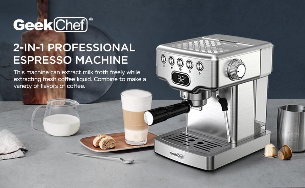 Geek Chef Espresso Machine, 20 Bar Espresso Machine With Milk Frother For Latte, Cappuccino, Macchiato, For Home Espresso Maker, 1.8L Water Tank, Stainless Steel, Ban On Amazon - Evallys.com # #