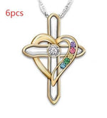 Cross Love Colorful Imitatio Gemstone Pendant Alloy Clavicle Chain - Evallys.com # #