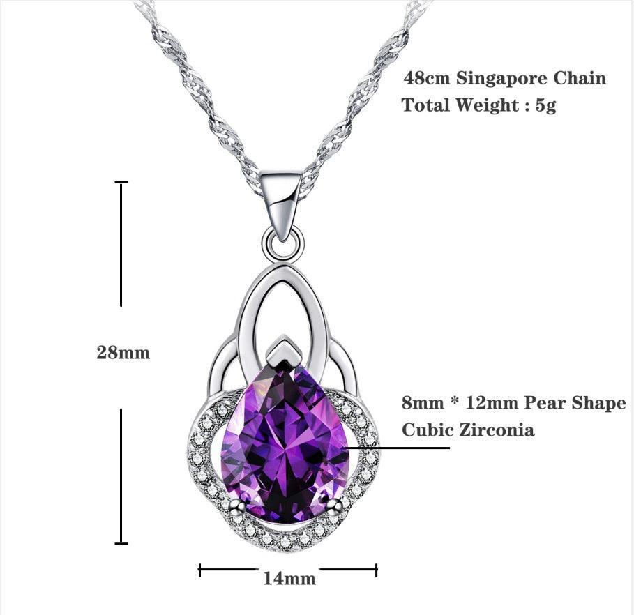 Emma Manor 14k White Gold Plated 5A Pear Shape Cubic Zirconia Crown Pendant Necklace For Women - Evallys.com # #