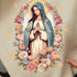 Long-Sleeved Sweater with Dropped Shoulders, Floral Print with the Virgin Mary Hoodie - Evallys.com # #