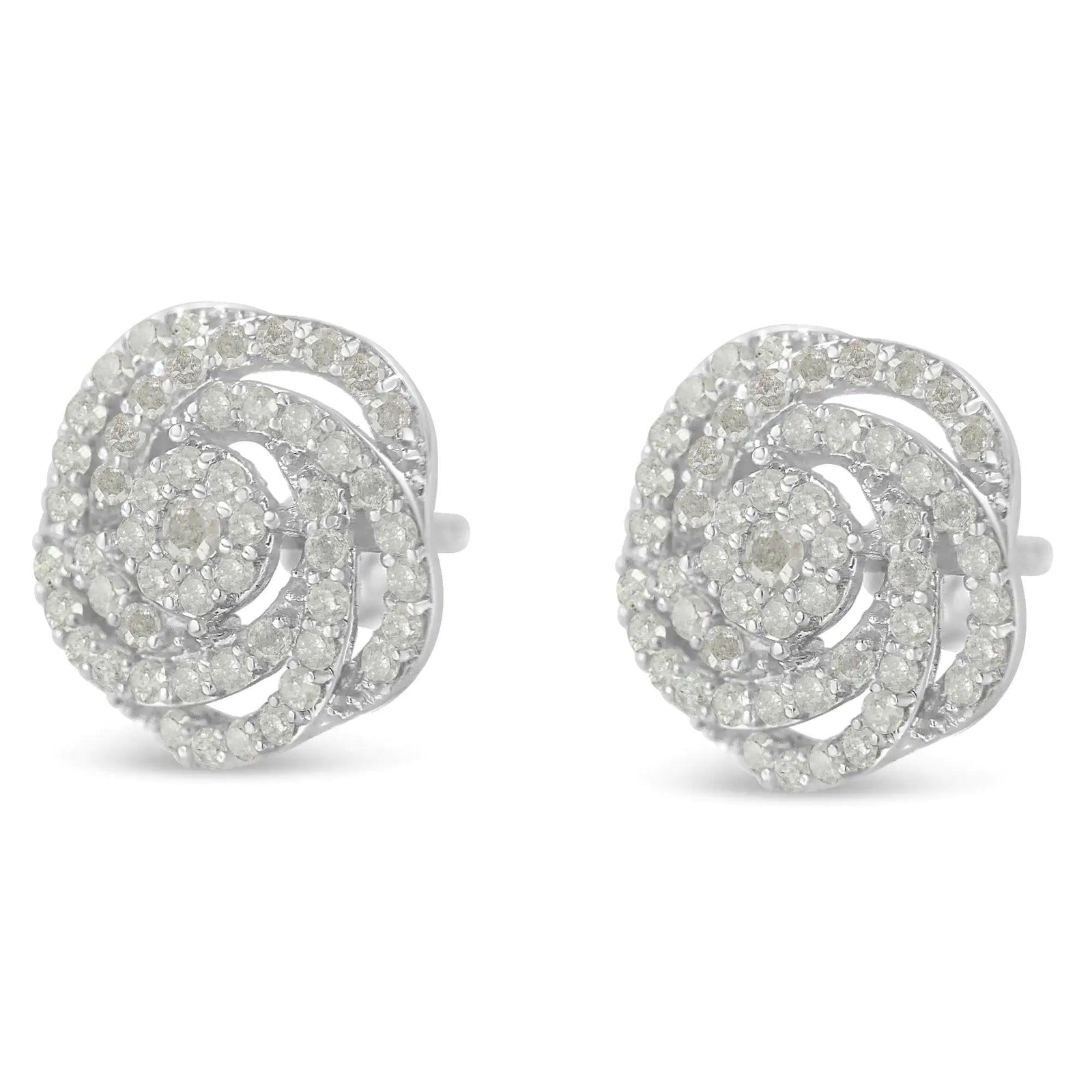 10KT White Gold Diamond Flower Stud Earring (1/2 cttw, I-J Color, I1-I2 Clarity) - Evallys.com # #