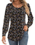 Ficerd Women's Puff Long Sleeve Tunic Tops Pleated Crew Neck Blouses Dressy Casual Loose Fit Fall and Winter Shirts Pink Floral Large - Evallys.com