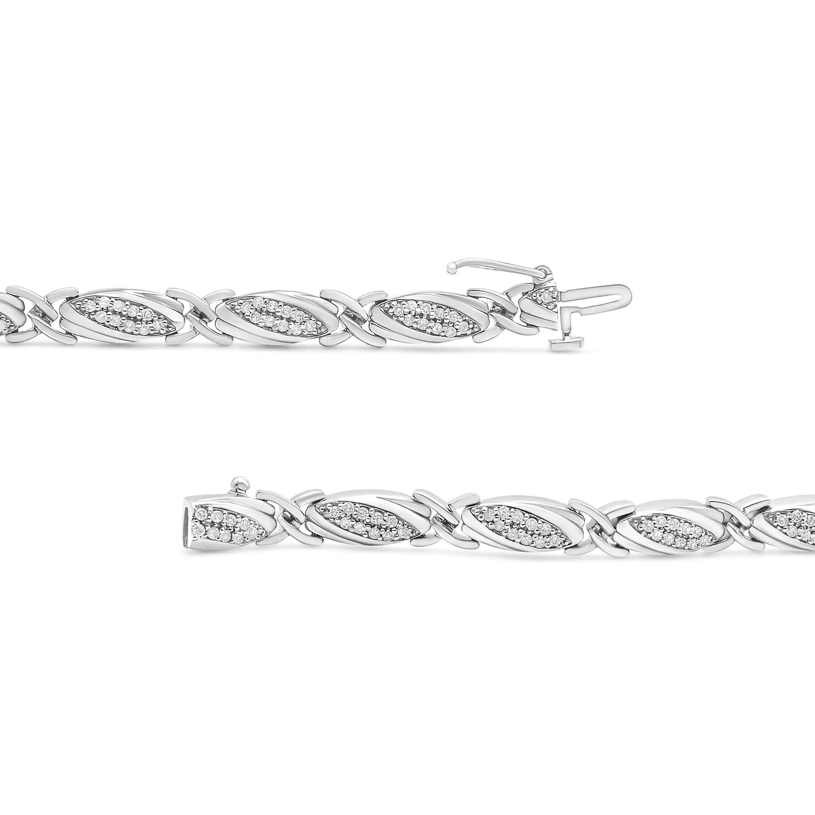 .925 Sterling Silver 1.00 Cttw Round Diamond X-Link Bracelet (I-J Color, I2-I3 Clarity) - Size 7.25