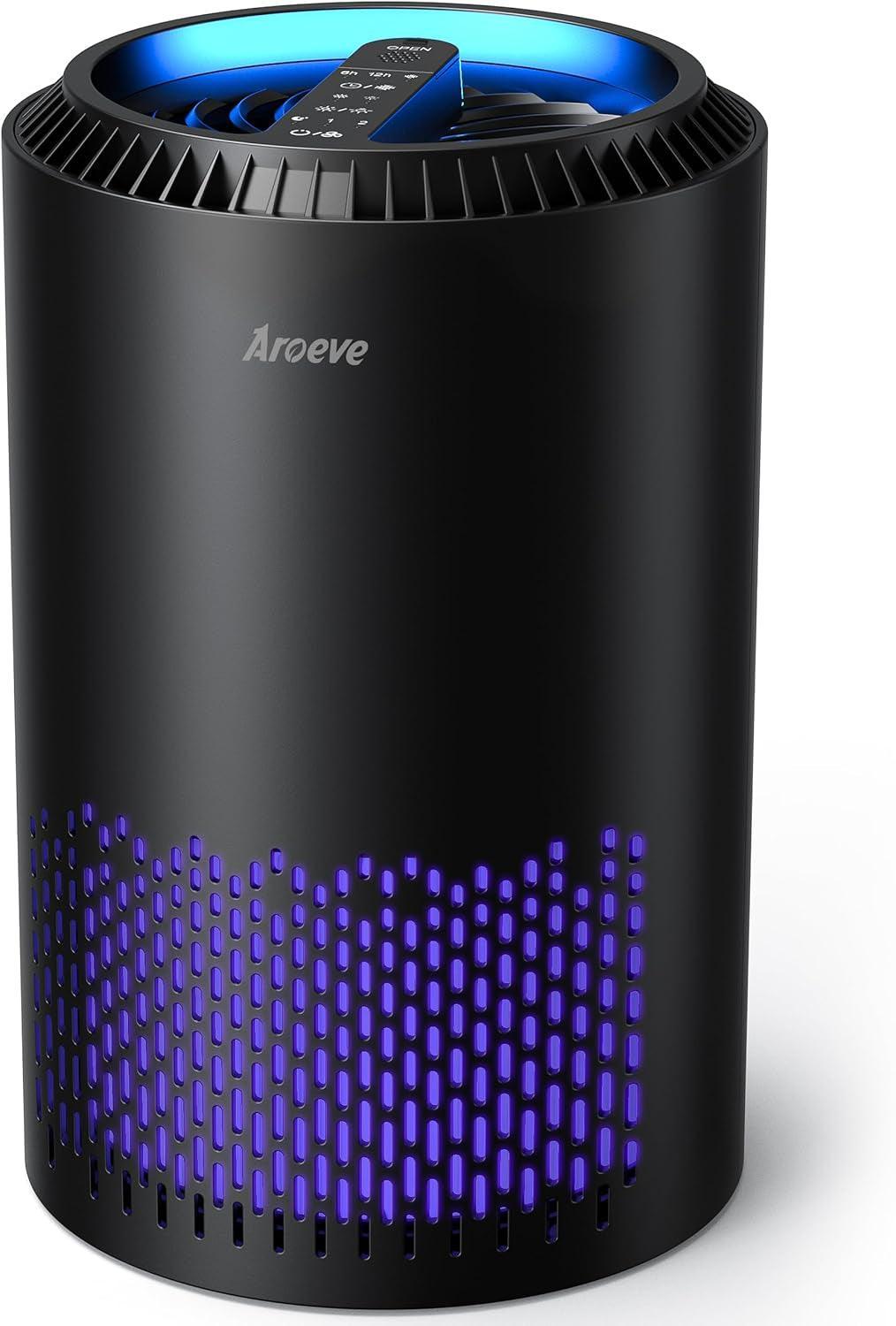 AROEVE Air Purifiers for Home, Air Purifier Air Cleaner for Smoke Pollen Dander Hair Smell Portable Air Purifier with Sleep Mode Speed Control for Bedroom Office Living Room, MK01- White - Evallys.com # #