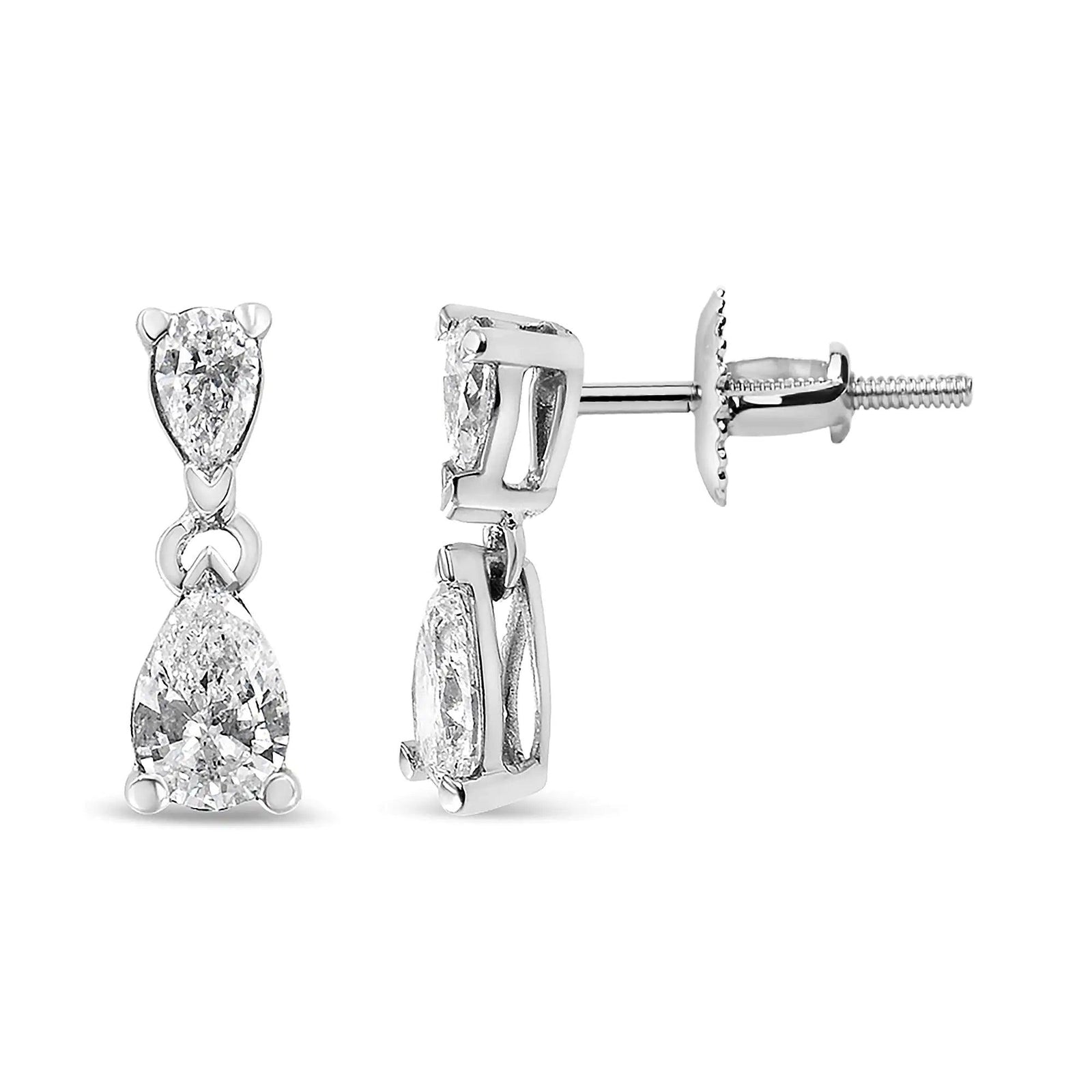 14K White Gold Pear Shape Lab Grown Diamond Dangle Stud Earrings (G-H Color, VS2-SI1 Clarity) - Evallys.com # #